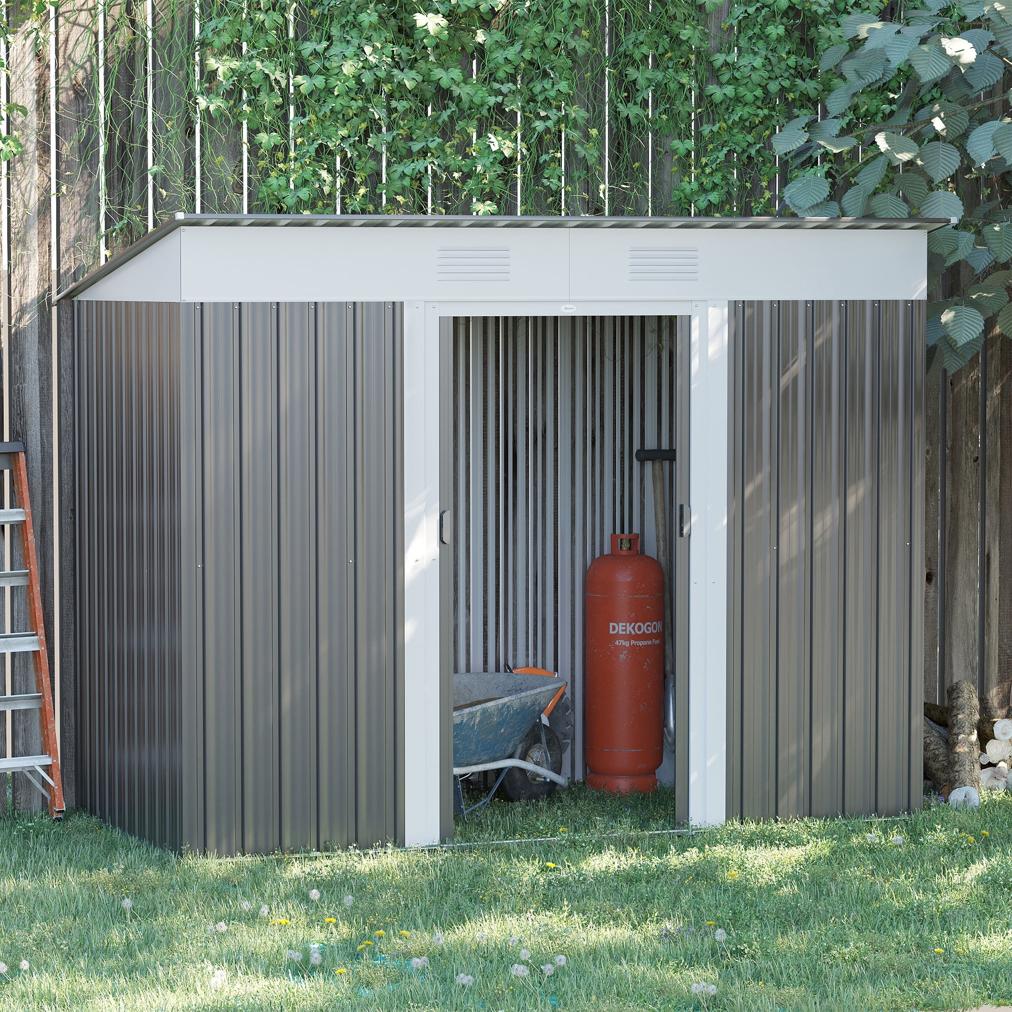 Outsunny Metal Outdoor Garden Storage Shed with Vents and Locking Doors (Gray, 93.75 in x 43.25 in x 70.75 in) rdm4h
