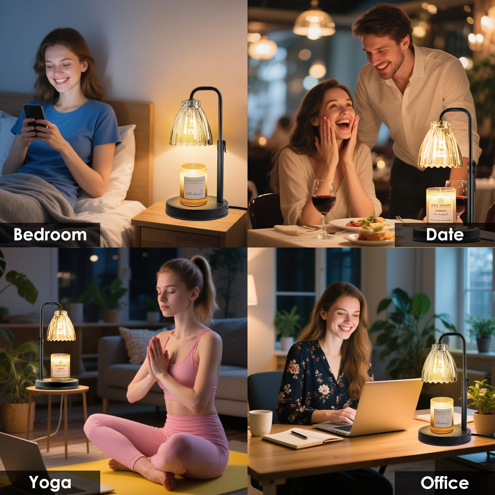 DAYBETTER Candle Warmer Lamp with Adjustable Height and Timer, Dimmable Electric Wax Melt Light for Home Decor (Black, 11.8 in) g4cwp