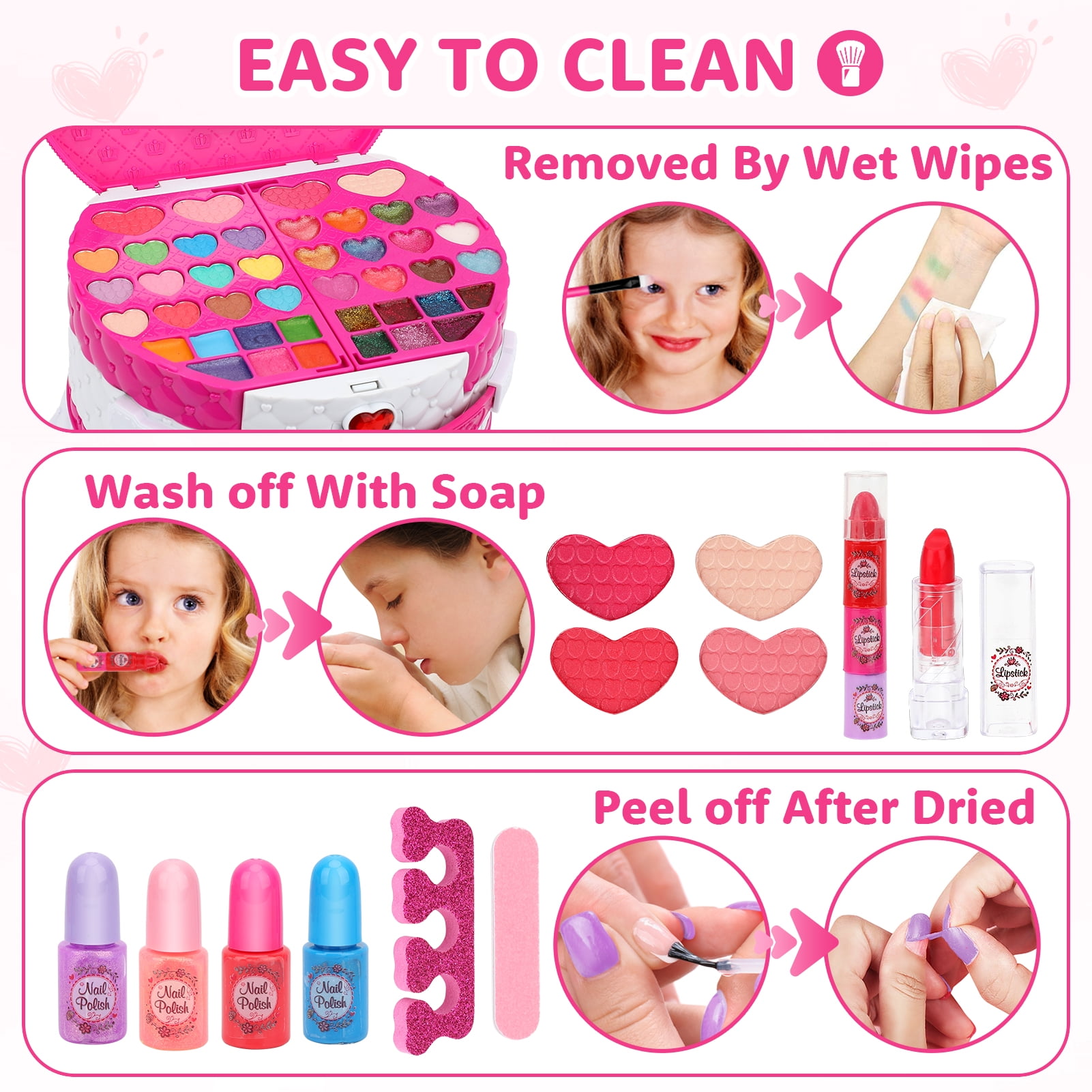 Sendida Kids Makeup Kit Washable Cosmetic Set for Girls (Rose Pink, 66 Piece Set) qav8x