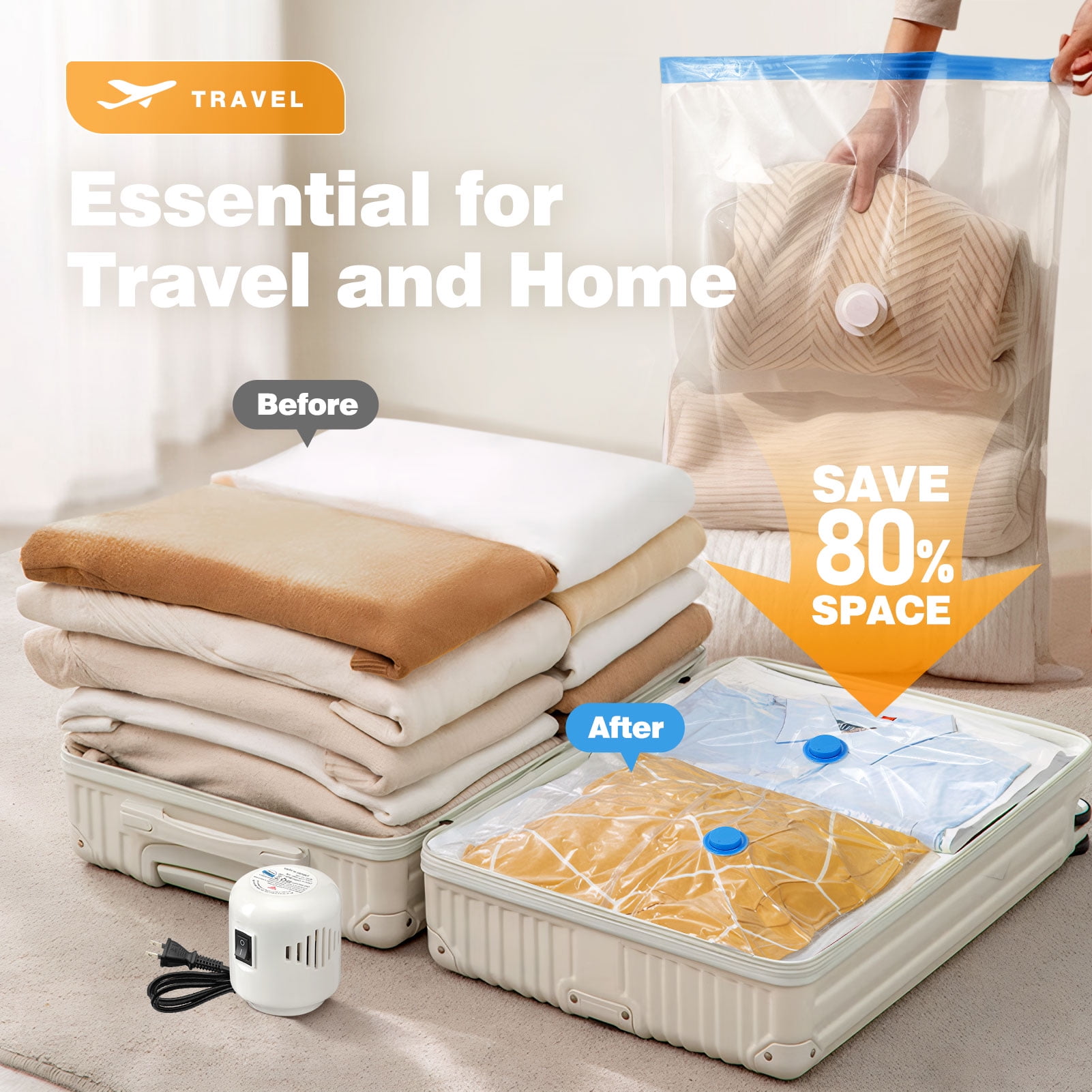 Livhil Vacuum Storage Bags for Clothes Compression with Electric Pump (Clear, 10-Pack) f4778