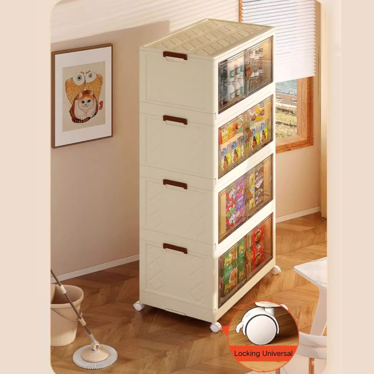 Jiarui 3 Tier Stackable Storage Bins with Lids, Collapsible Drawer Closet Organizer with Wheels (White, 32.3 in Height) jp3md