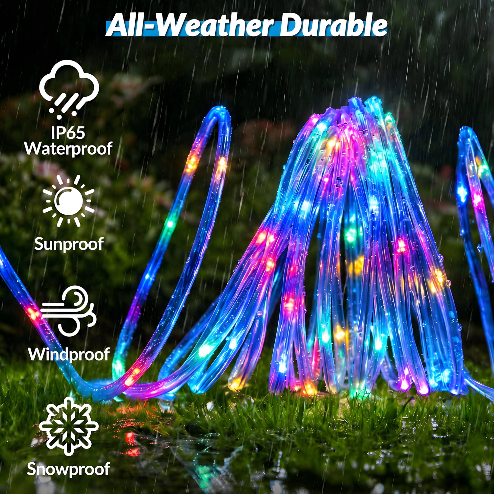 Volivo Solar Rope Lights Outdoor Waterproof LED Fairy Lights with 8 Lighting Modes (Multi-color, 66 ft) sncwx
