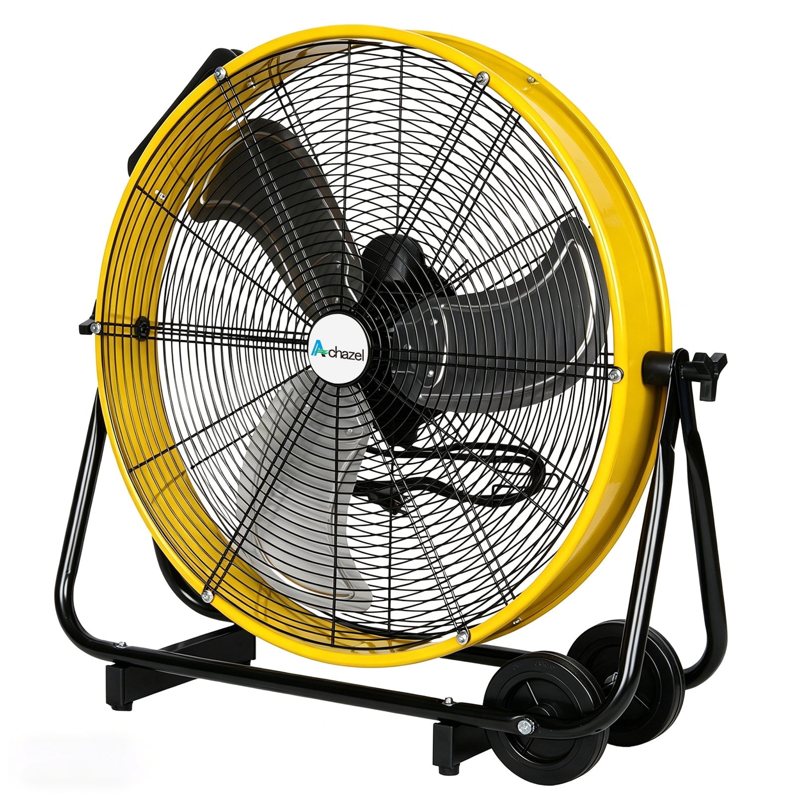 Achazel 24 Inch Industrial Drum Fan, Heavy-Duty 3-Speed High Velocity Floor Fan for Warehouse and Garage Cooling (Yellow, 24 in) mufb0