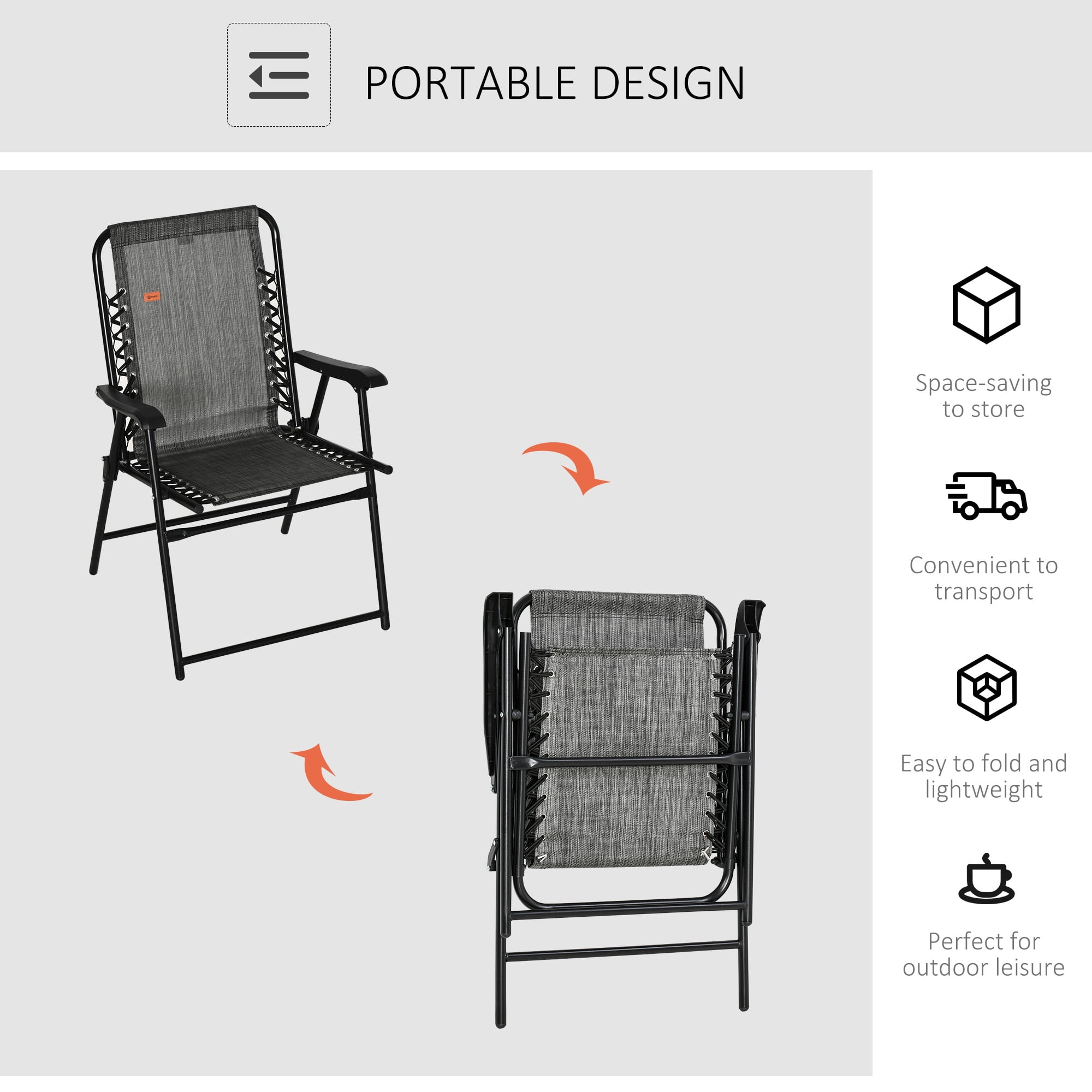 AsterOutdoor Patio Folding Bungee Sling Chair with Armrests, Portable Outdoor Lawn Chair for Camping and Backyard (Gray, 25 in x 35 in x 40 in) dp445
