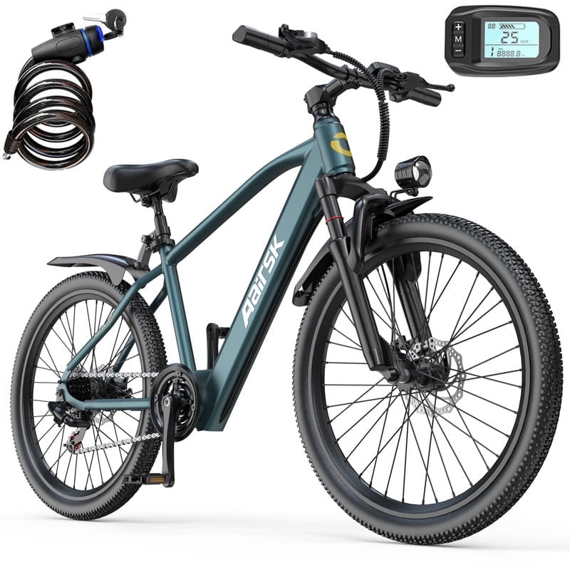 Unibike Electric Mountain Bike for Adults, 400W Motor with 7-Speed Shimano Gear System (Blue, 24 in) pyf4k