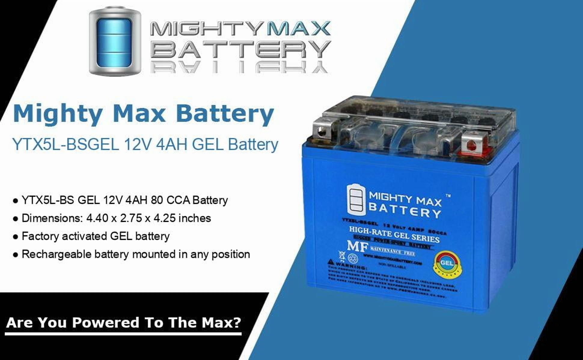 Mighty Max Battery YTX5L-BS GEL Replacement Battery for Yamaha 90 YMF90 Grizzly (12V, 4AH) 9283i