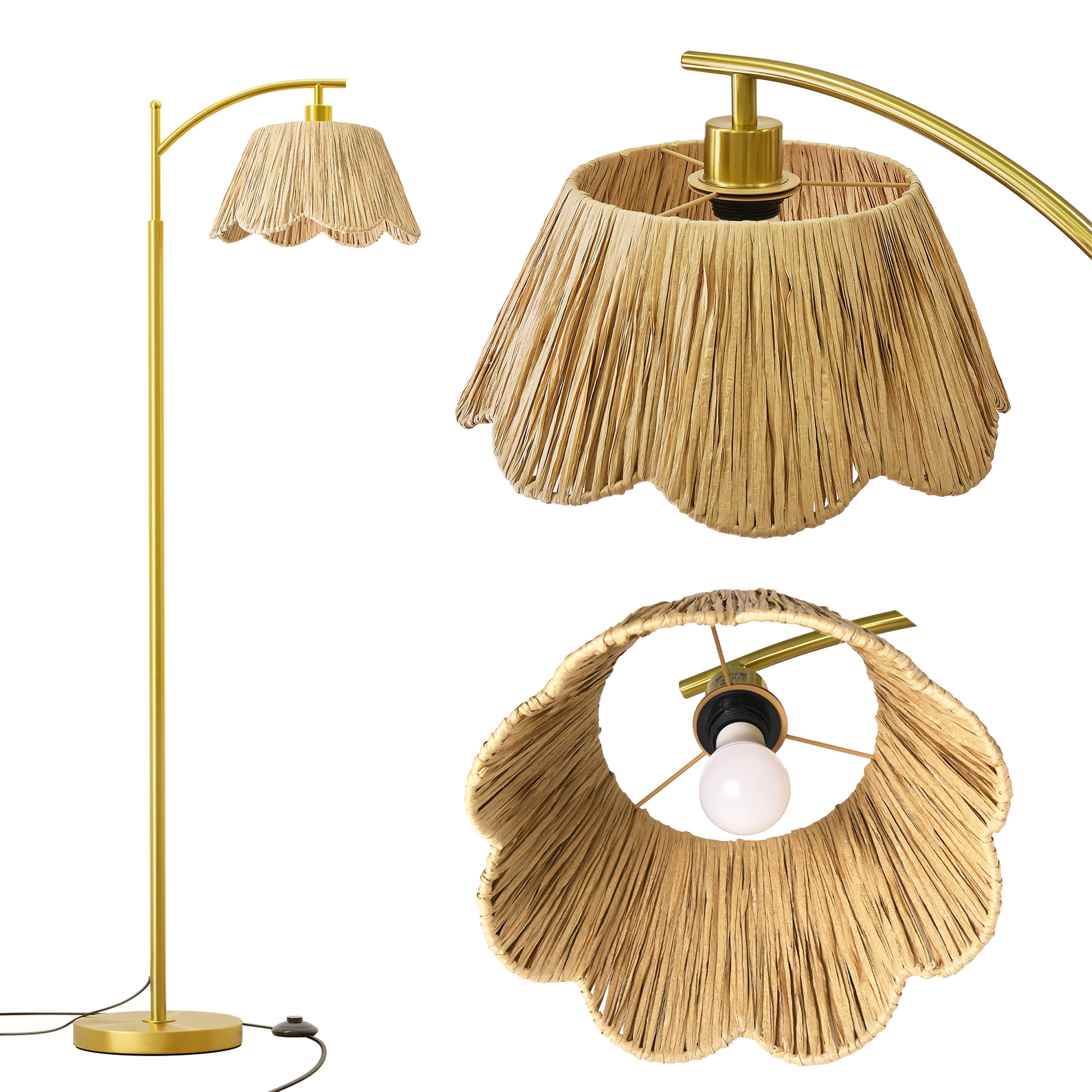 Oneach Boho Floor Lamp, Standing Lamp for Living Room with Floral Raffia Shade (Brown, 62.5 in) fpwhd