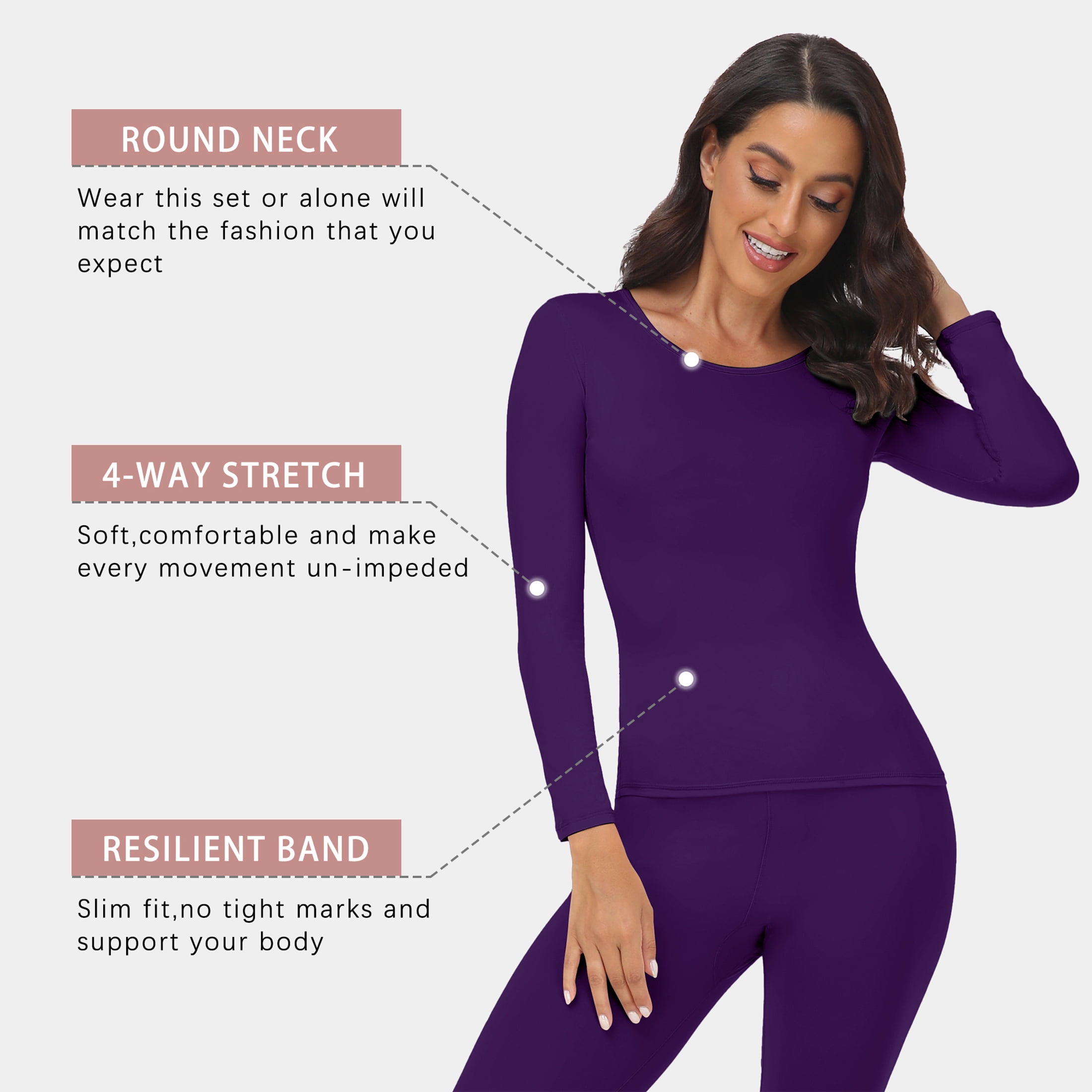 MISS COCOLI Thermal Underwear for Women Long Sleeve Base Layer Set (Black, Medium) zca7x