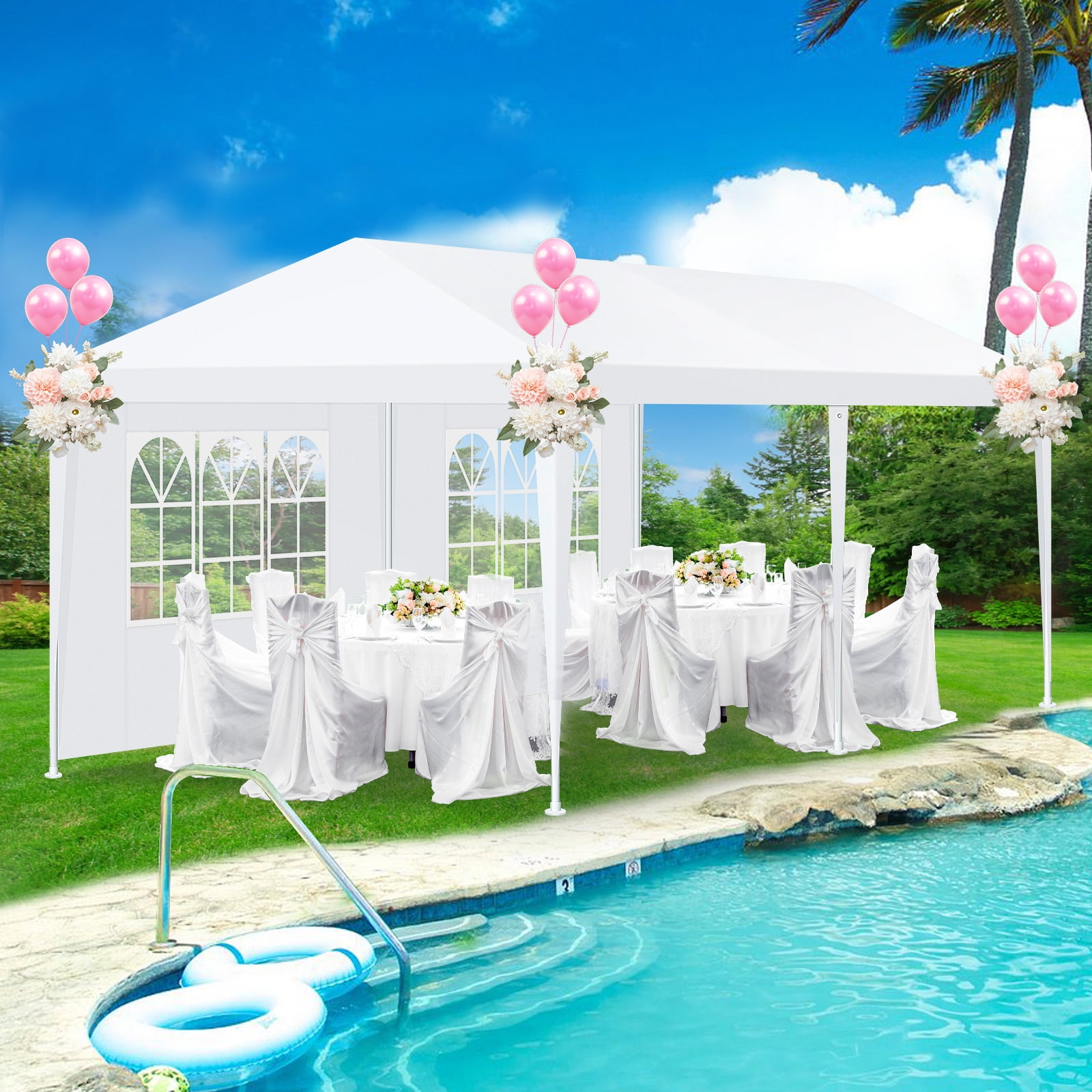 Hoteel 10x20 ft Party Tent Canopy with 6 Removable Sidewalls, Waterproof Outdoor Sun Shade for Weddings and Backyard Events (White, 10x20 ft) xv2ei