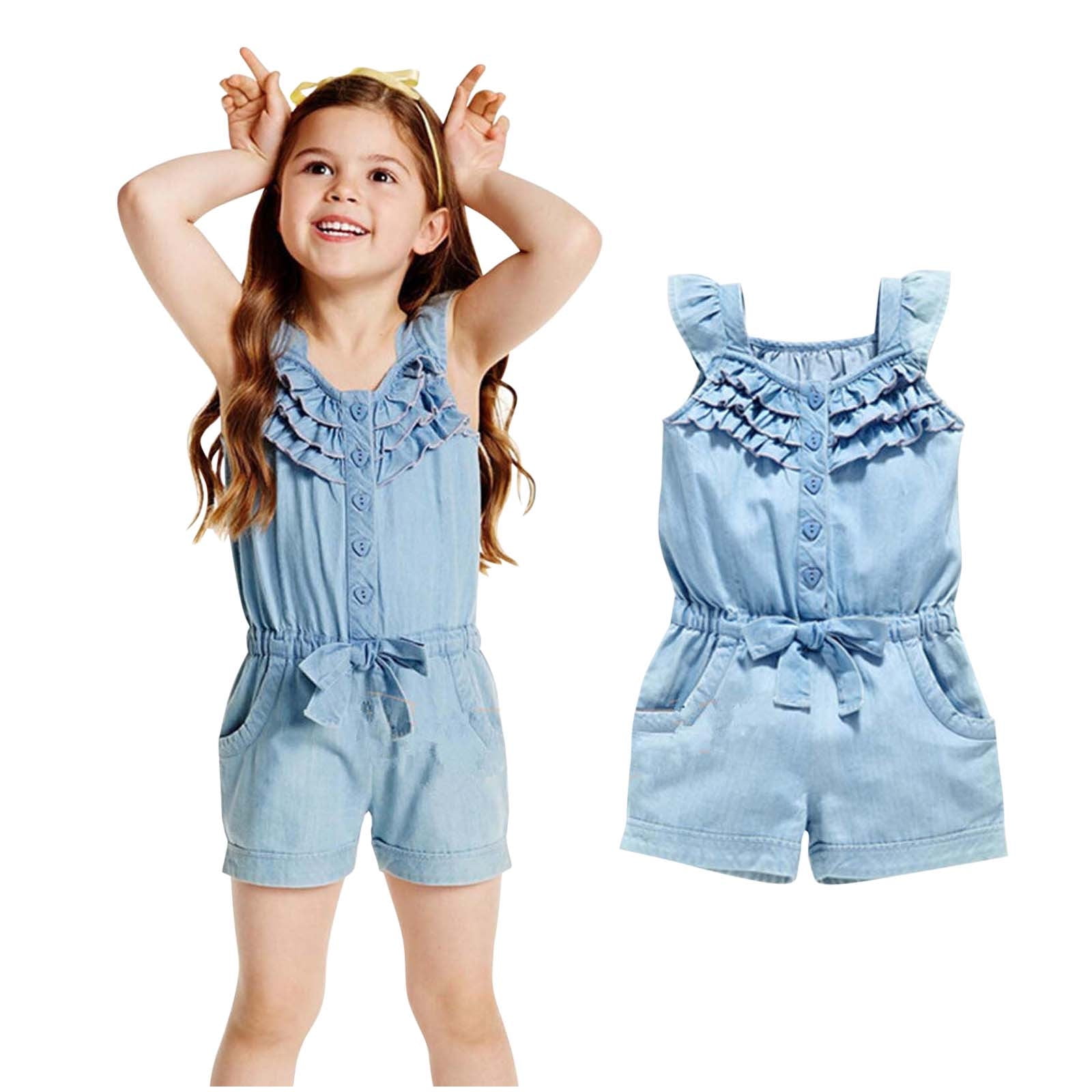 BLVB Toddler Baby Denim Romper Sleeveless Cotton Jumpsuit (Blue, 12-18 Months) 1da6h
