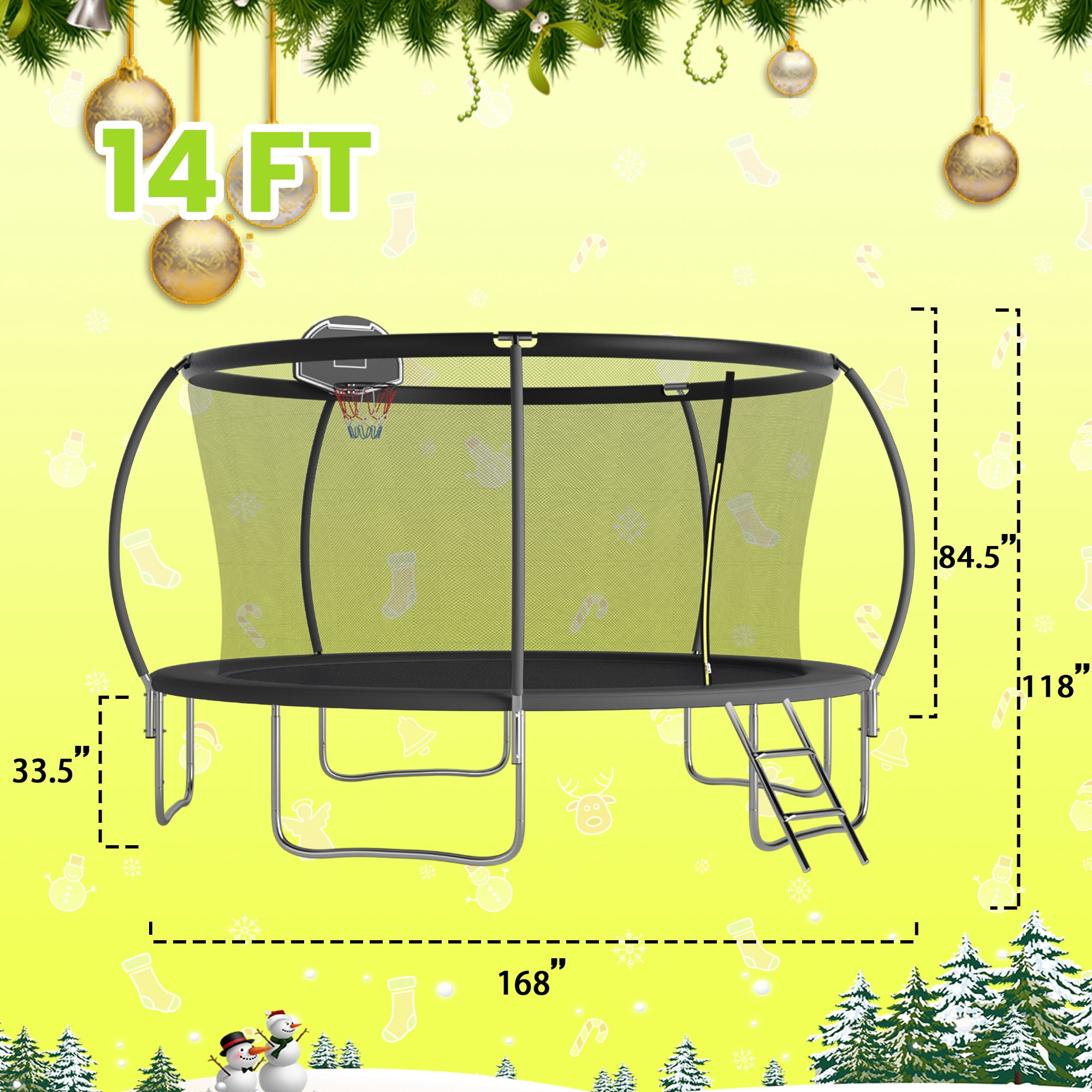 Shengchao Trade 14ft Trampoline with Safety Enclosure Net and Basketball Hoop (Black, 14 ft) akja5