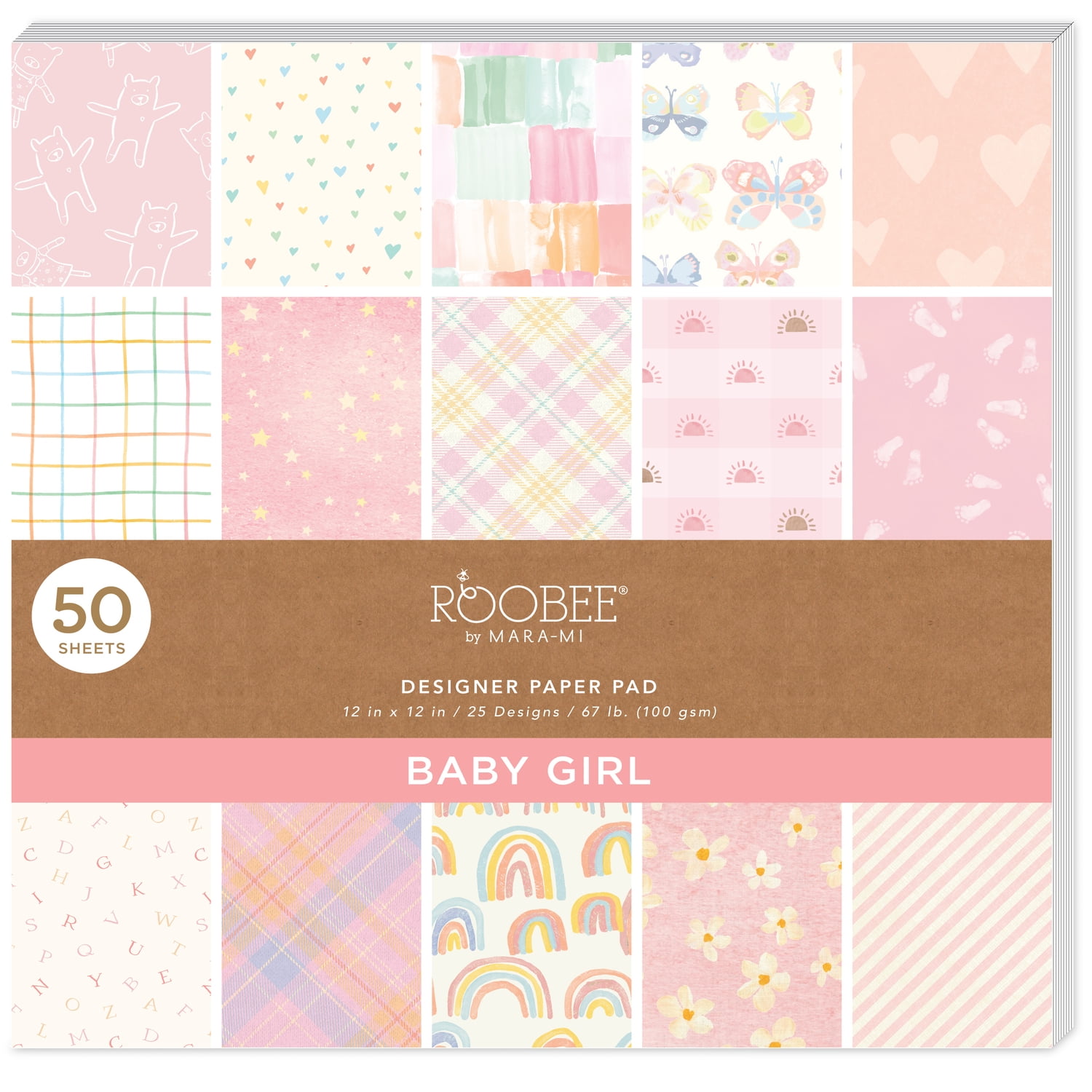 Roobee by Mara Mi Baby Girl Scrapbook Paper Decorative Cardstock for DIY Crafts and Invitations (Multi-Color, 12 in x 12 in, 50 Sheets) r5bg1