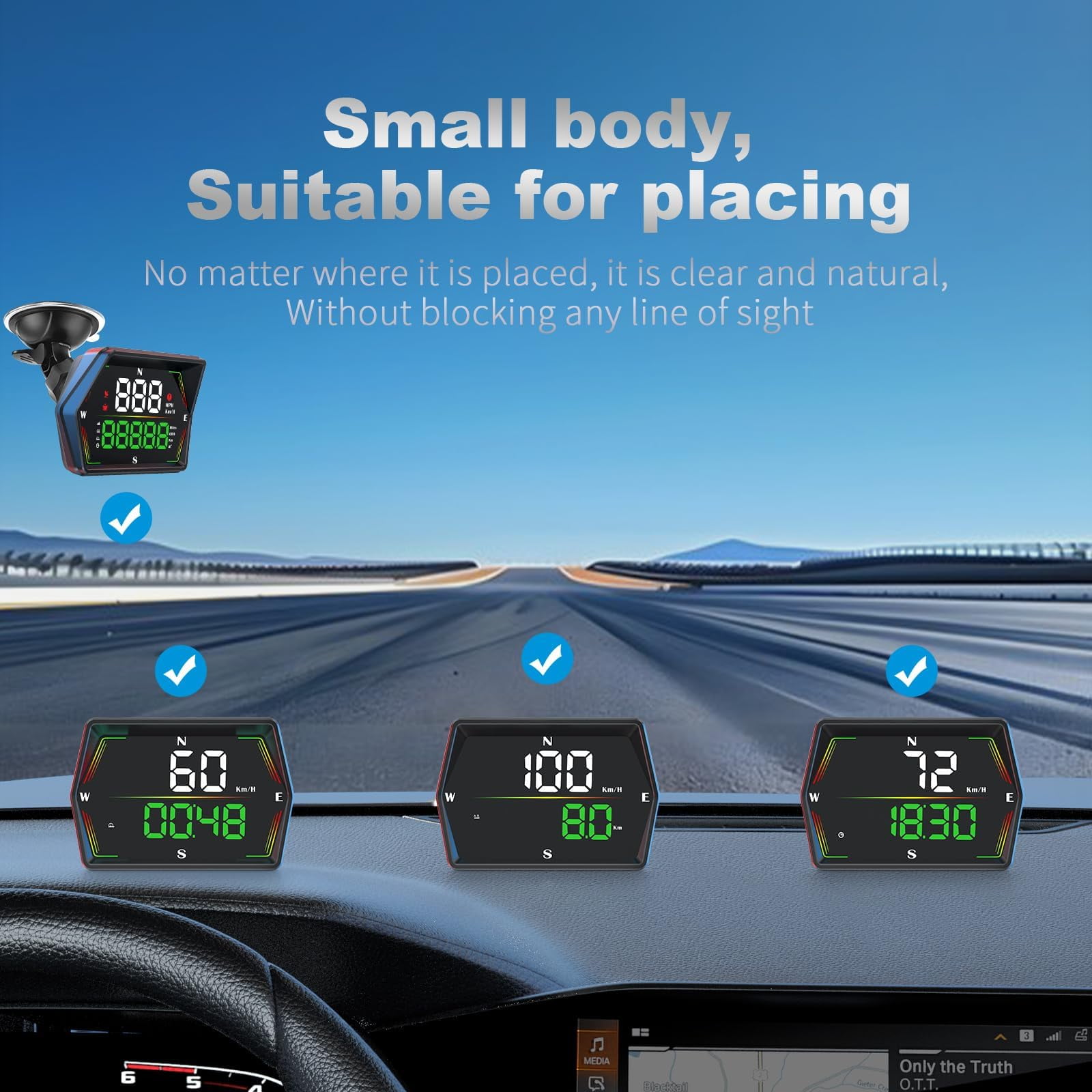 LC-dolida GPS Speedometer Heads Up Display for Cars with Overspeed Alarm and Fatigue Driving Reminder (Black) 6ngo5