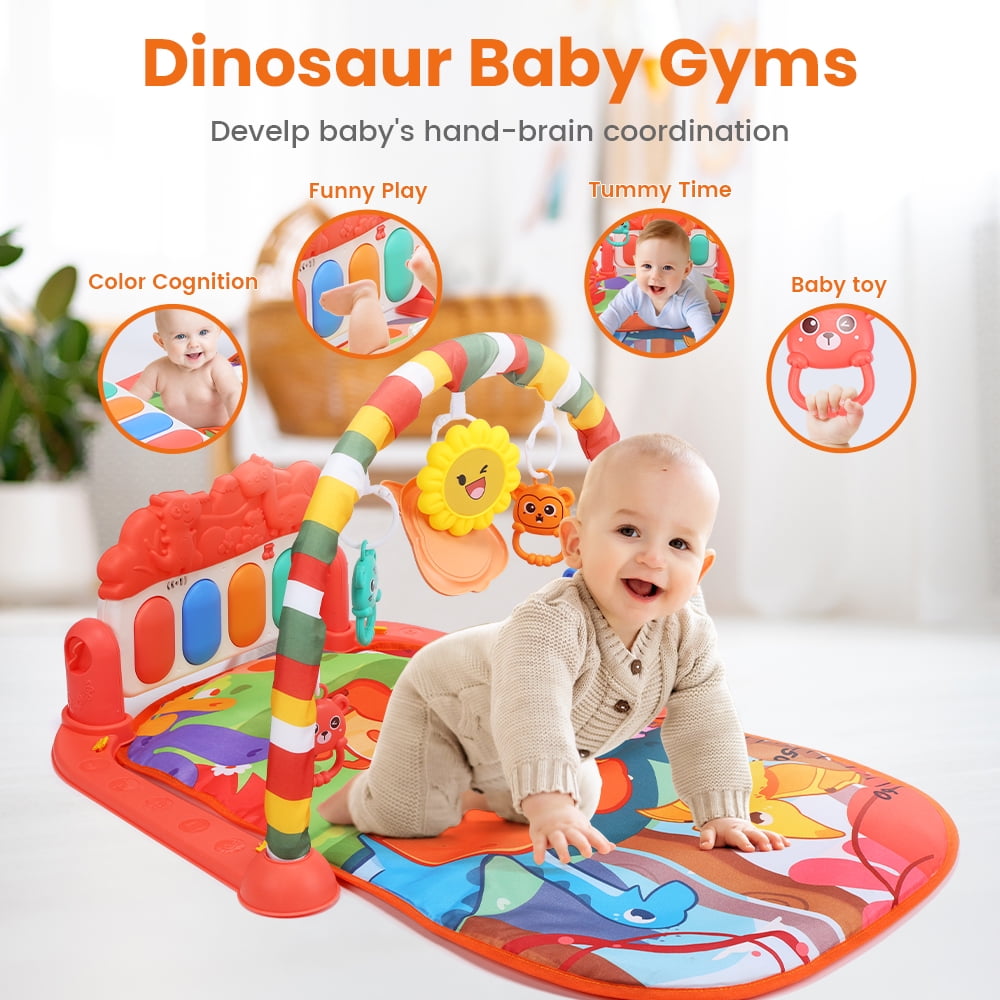 JoyStone Baby Gym Play Mat, Tummy Time Activity Center with Musical Piano and Hanging Toys (Red, 1 Set) bm8rt
