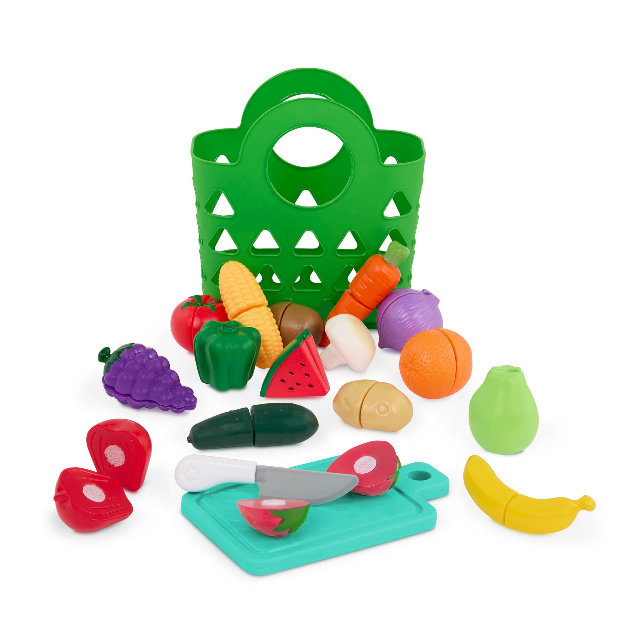 Battat Market Chop & Prep Play Food Set with Cutting Board and Knife (Multicolor, 35-Piece Set) q7s46