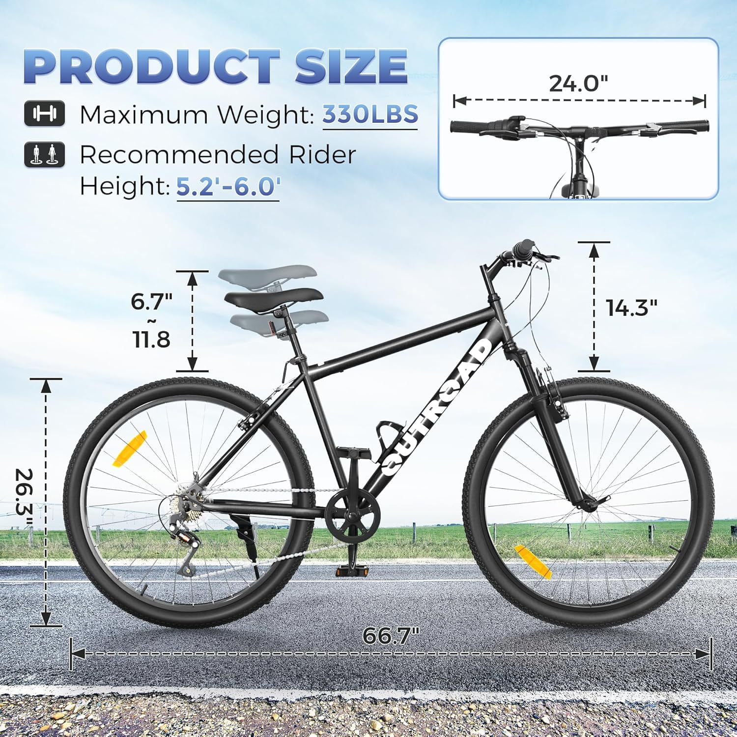 MarKnig 26 in Mountain Bike 7 Speed Adult Bicycle with High-Carbon Steel Frame (Black, 26 in) wqvcp