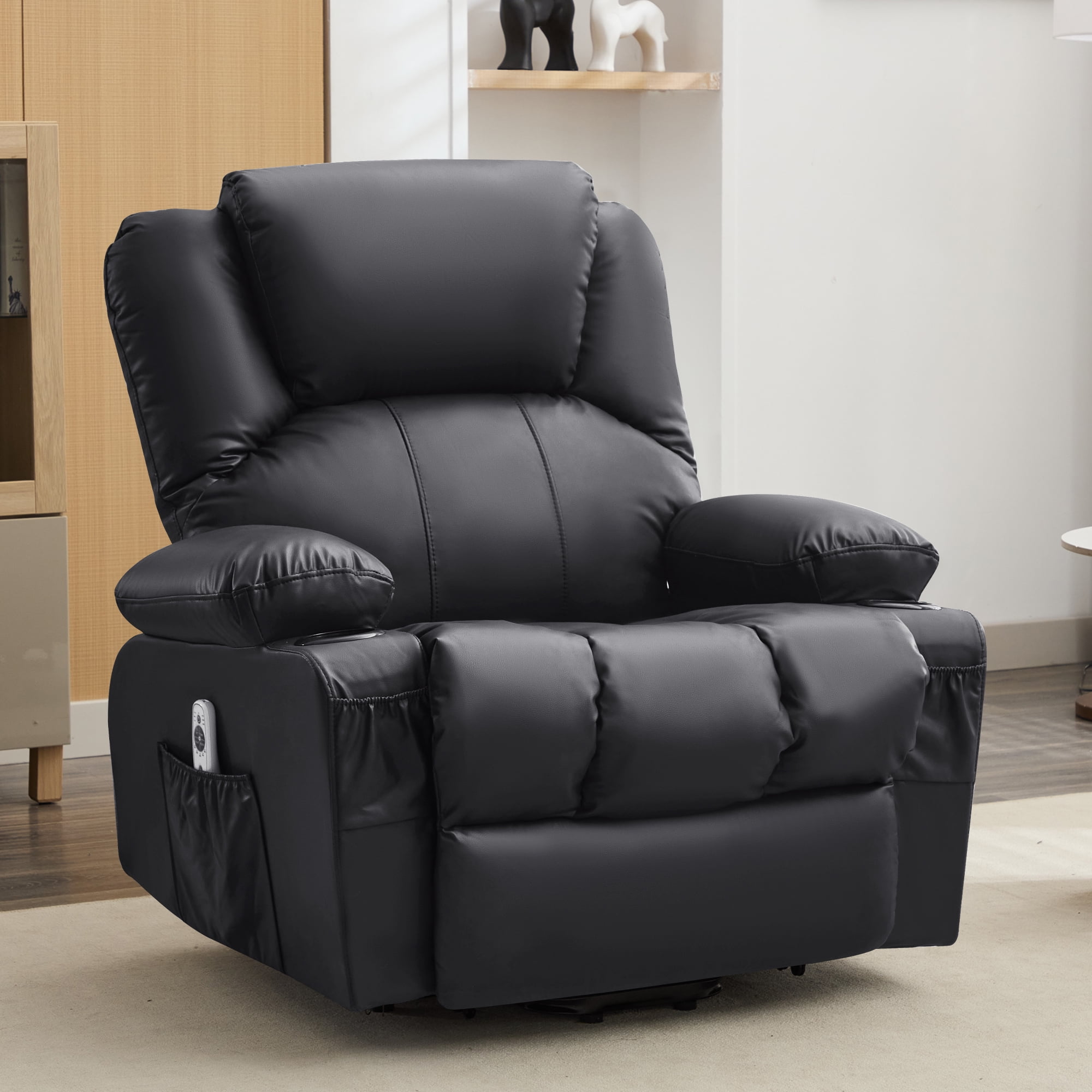 JONPONY Power Lift Recliner Chair with Heat and Massage, Infinite Position Electric Lounge Chair for Living Room (Black, 35.43 in W x 35.83 in D x 40.94 in H) 5oct4