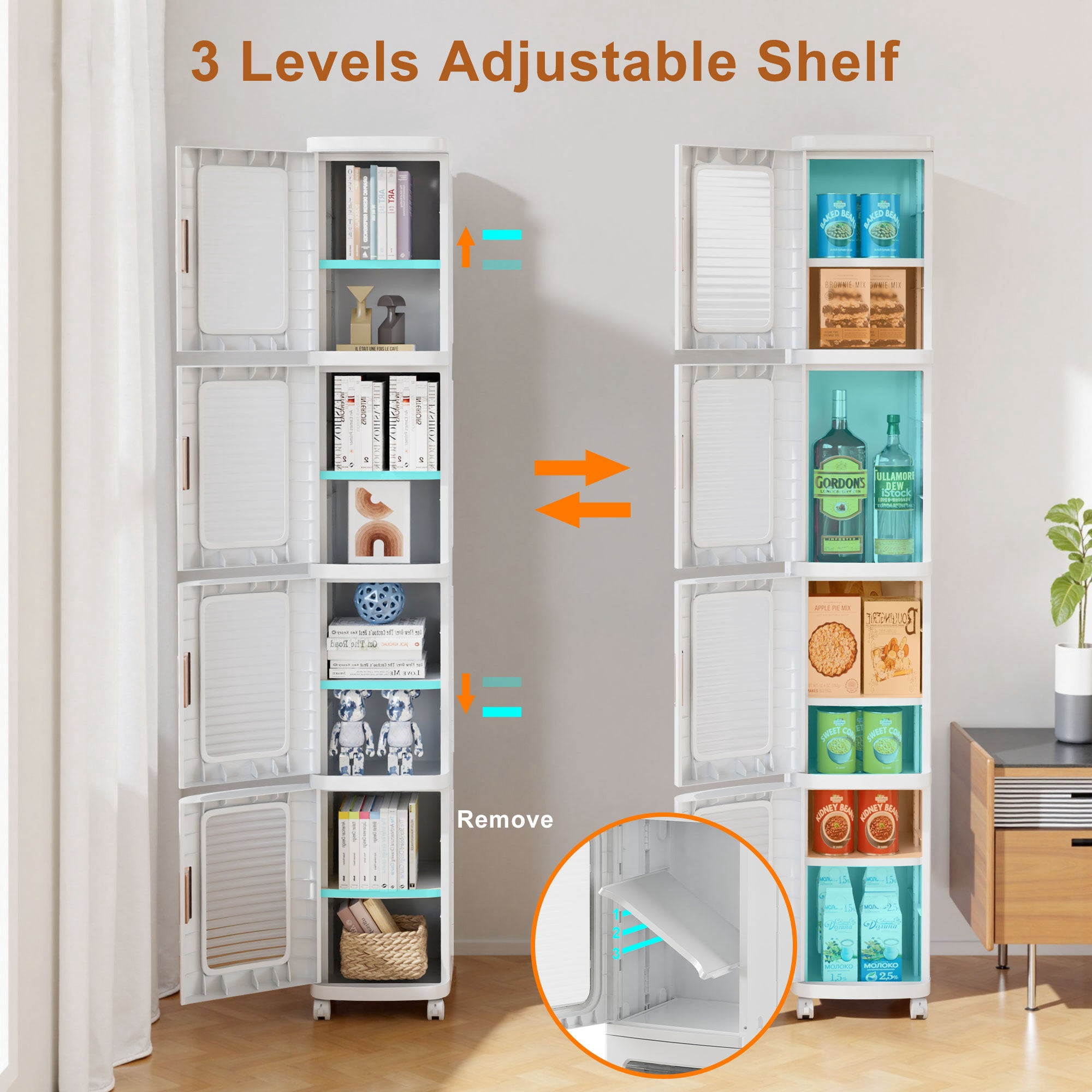 VECELO Folding Stackable Storage Organizer with Wheels, Durable Space-Saving Bin (White, 4 Pack, 65.4 in) pgq4f
