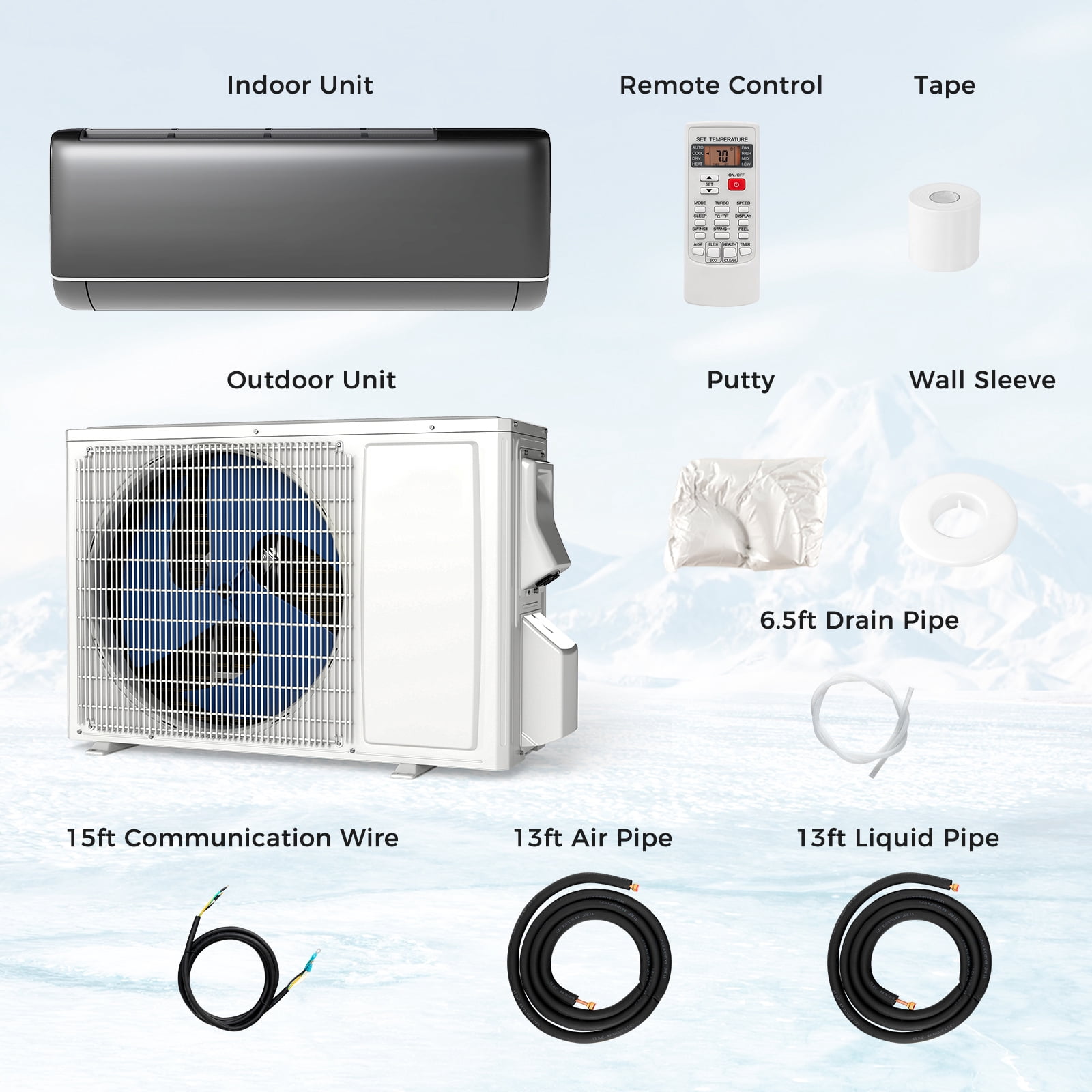 Gymax 12000 BTU Mini Split Air Conditioner with Inverter Heat Pump (White, 750 sq. ft Coverage) bjmzn