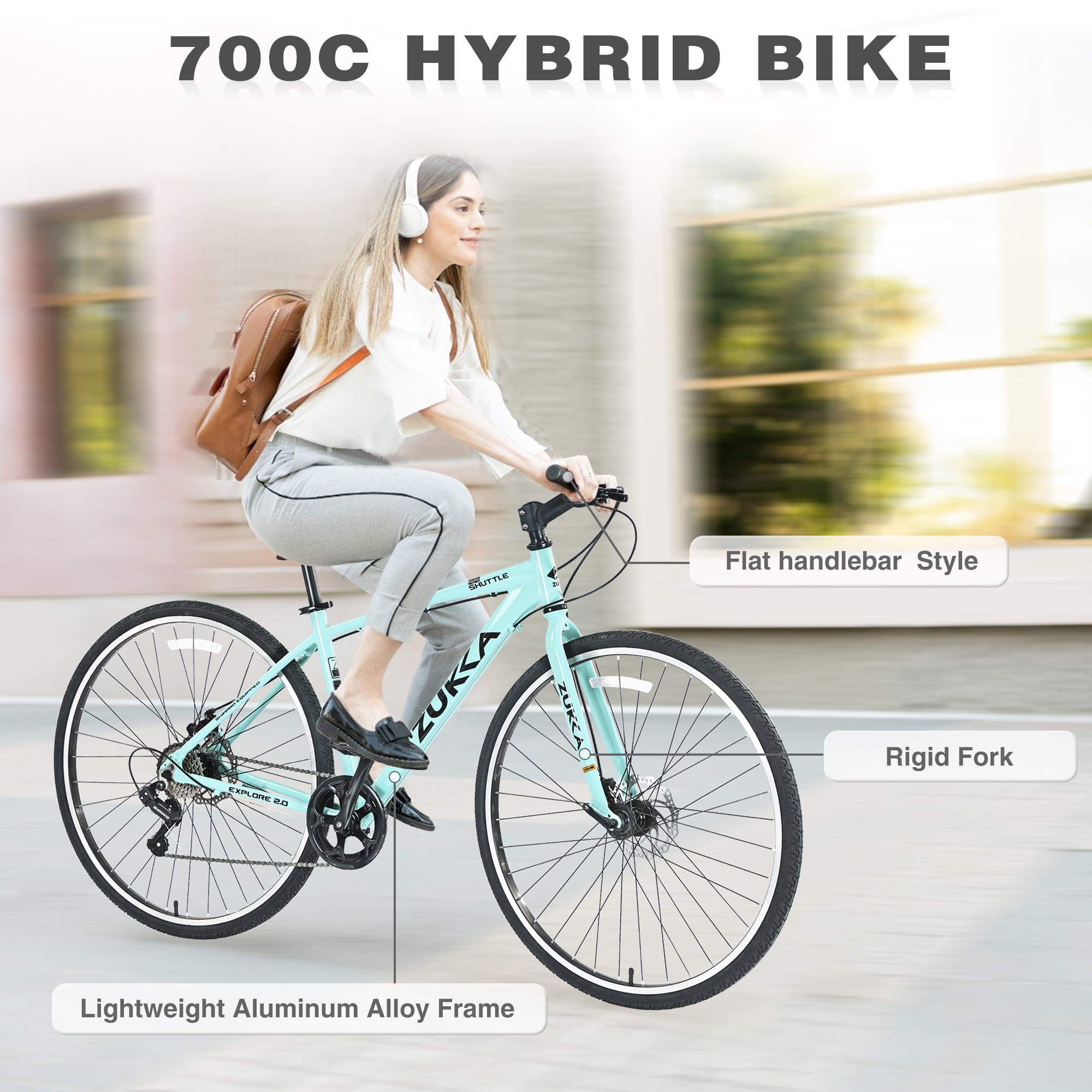 Baprem 700C Hybrid Bike, 7-Speed Disc Brake City Road Bicycle for Adults (Green, 5'3"-5'8") mpsfh