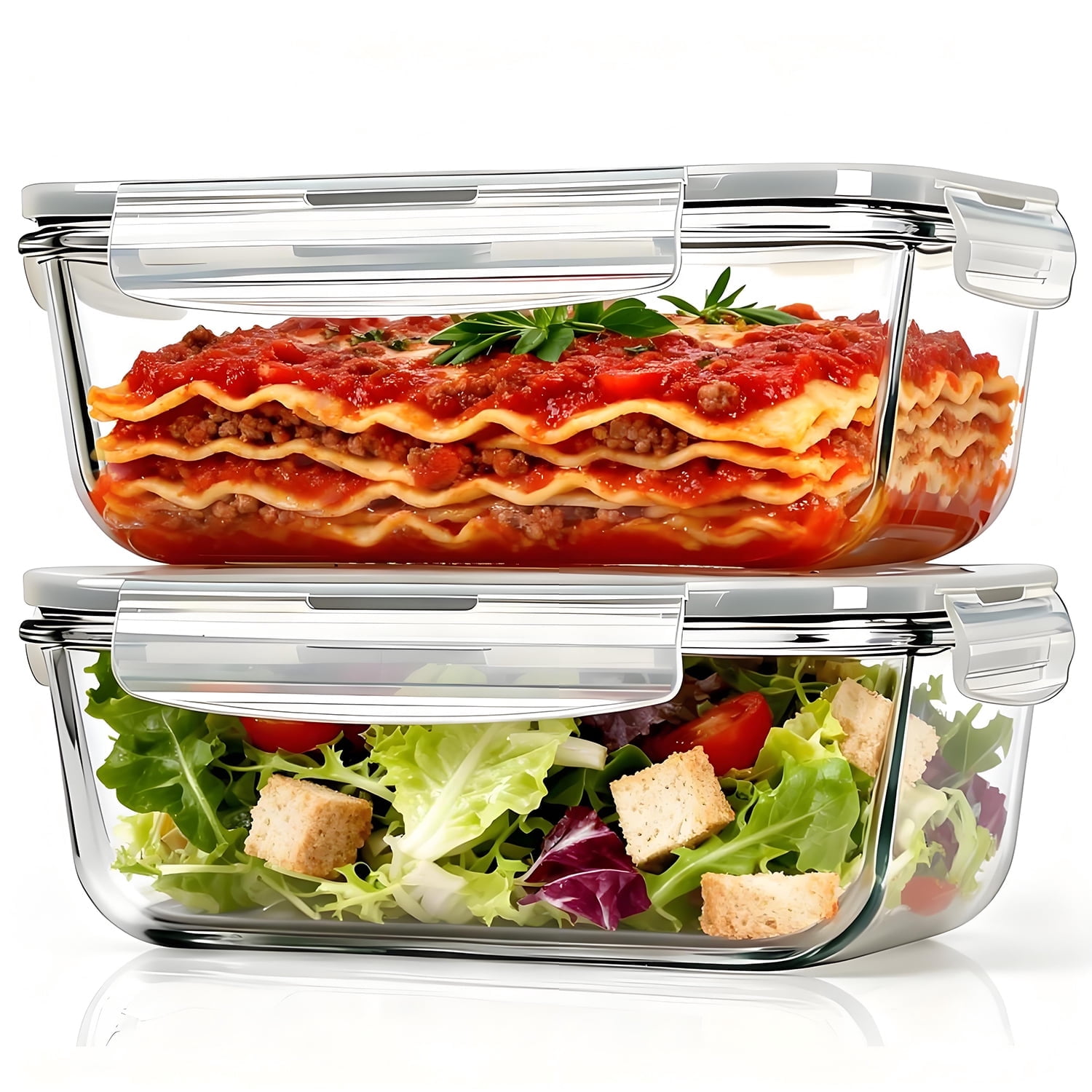 Taimasi Glass Food Storage Containers Set, Airtight Leak-Proof Meal Prep Containers with Locking Lids (Gray, 63 fl oz, 2 Pack) 1rziv