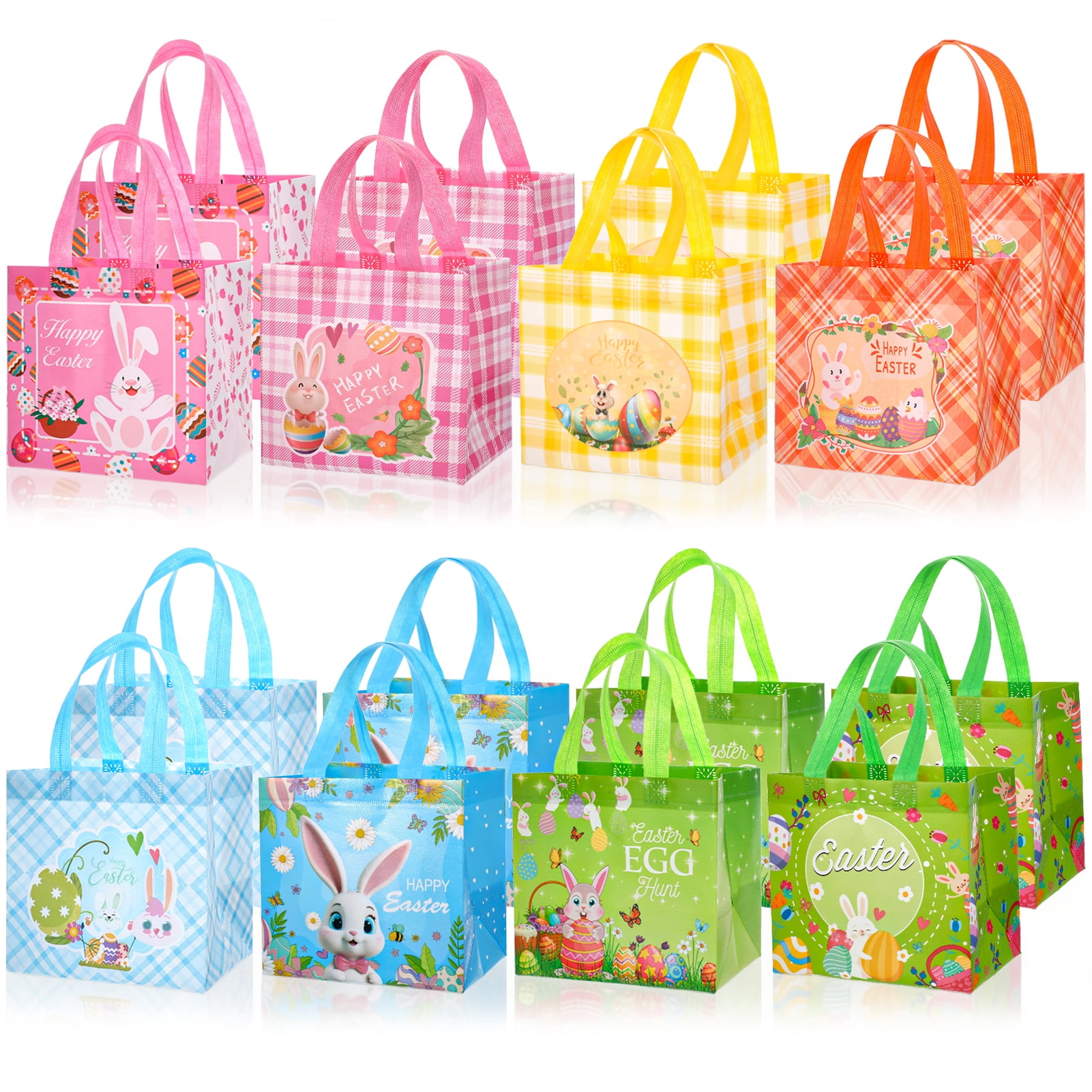 sixwipe Easter Non-woven Gift Bags with Handles, Reusable Bunny Treat Bags for Egg Hunts (Blue, 16 Pack, 8.27 x 7.87 x 5.9 in) mbilk