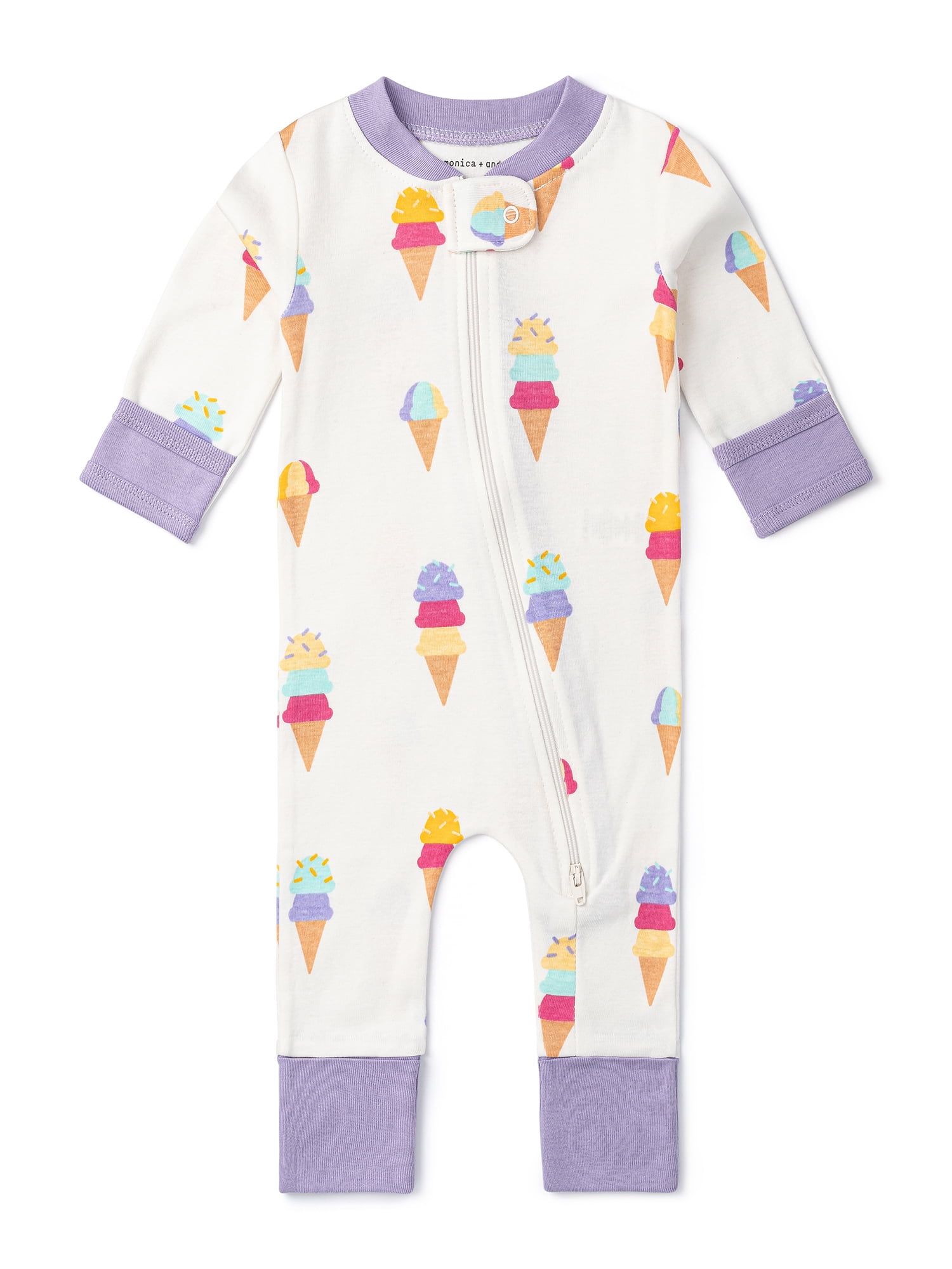 Monica + Andy Organic Cotton One-Piece Coverall, Breathable Long Sleeve Romper (White, Newborn) rgjdl