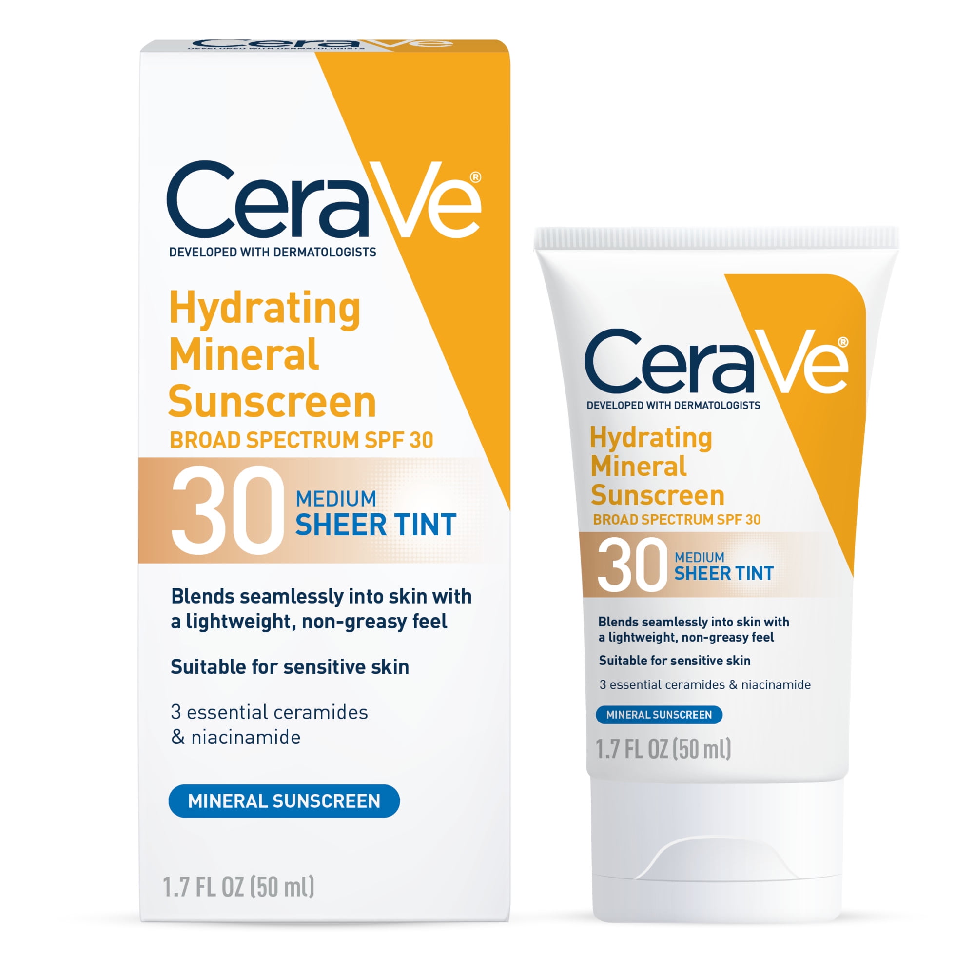 CeraVe Hydrating Mineral Sunscreen SPF 30 Face Lotion with Sheer Tint (Beige, 1.7 fl oz) 20vhv