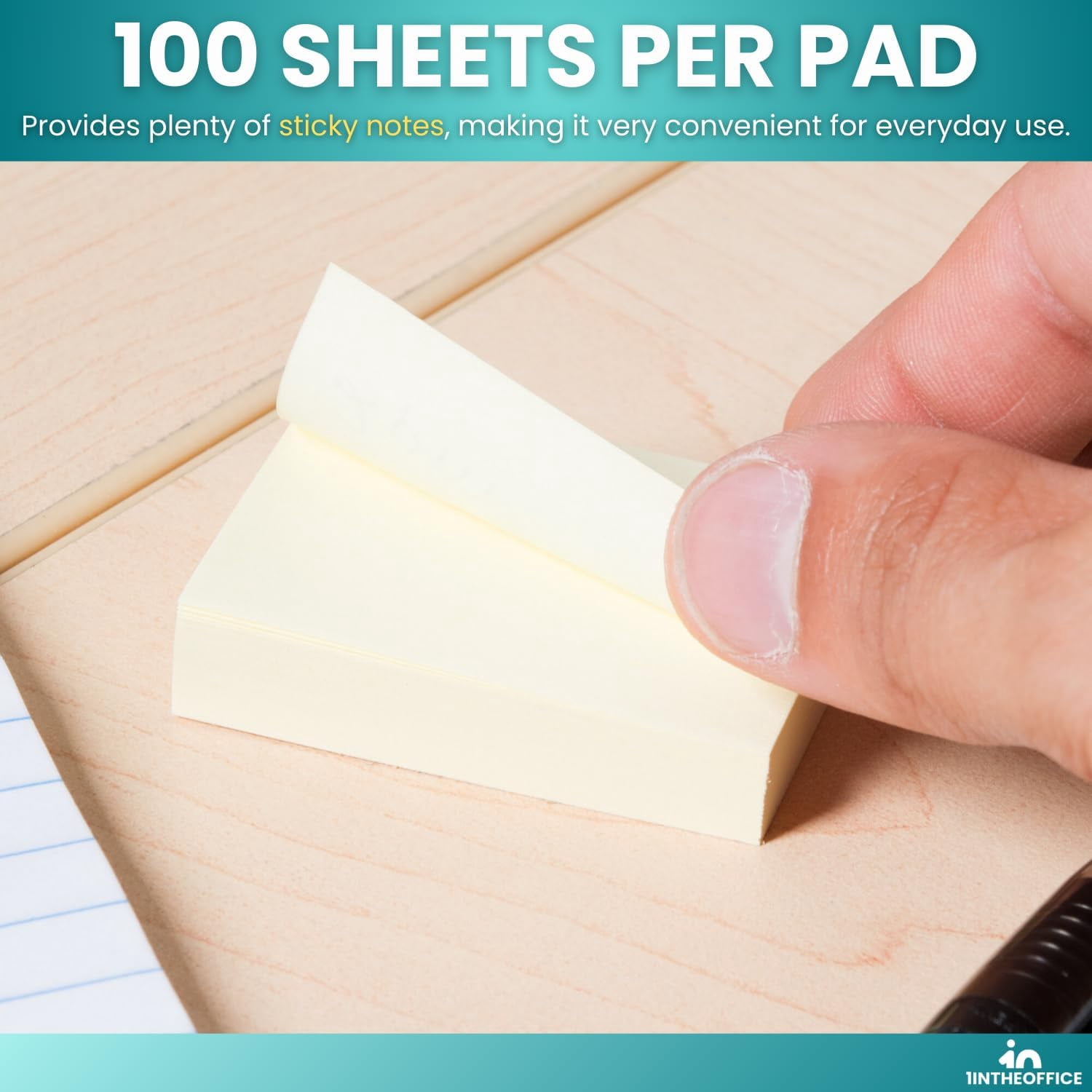 1InTheOffice Self-Adhesive Sticky Notes, Repositionable Memo Pads for Office and School (Yellow, 1.5 in x 2 in, 24 Pack) 8tz0d