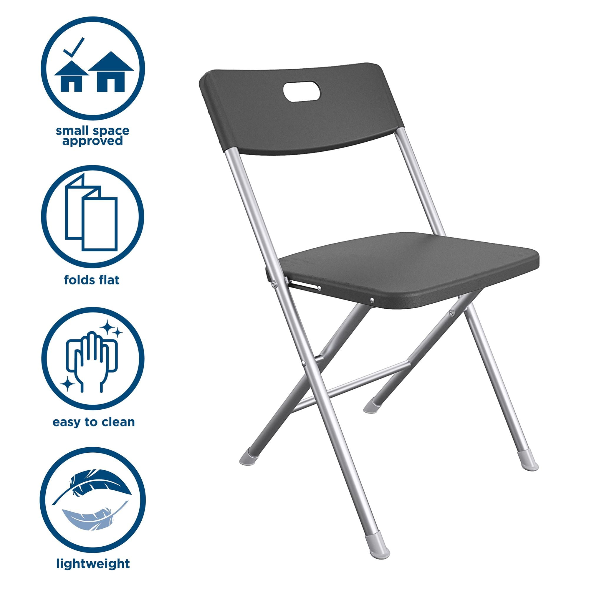 Mainstays Resin Seat & Back Folding Chair, Durable Indoor Outdoor Seating (Black, 4-Pack) u9vfd
