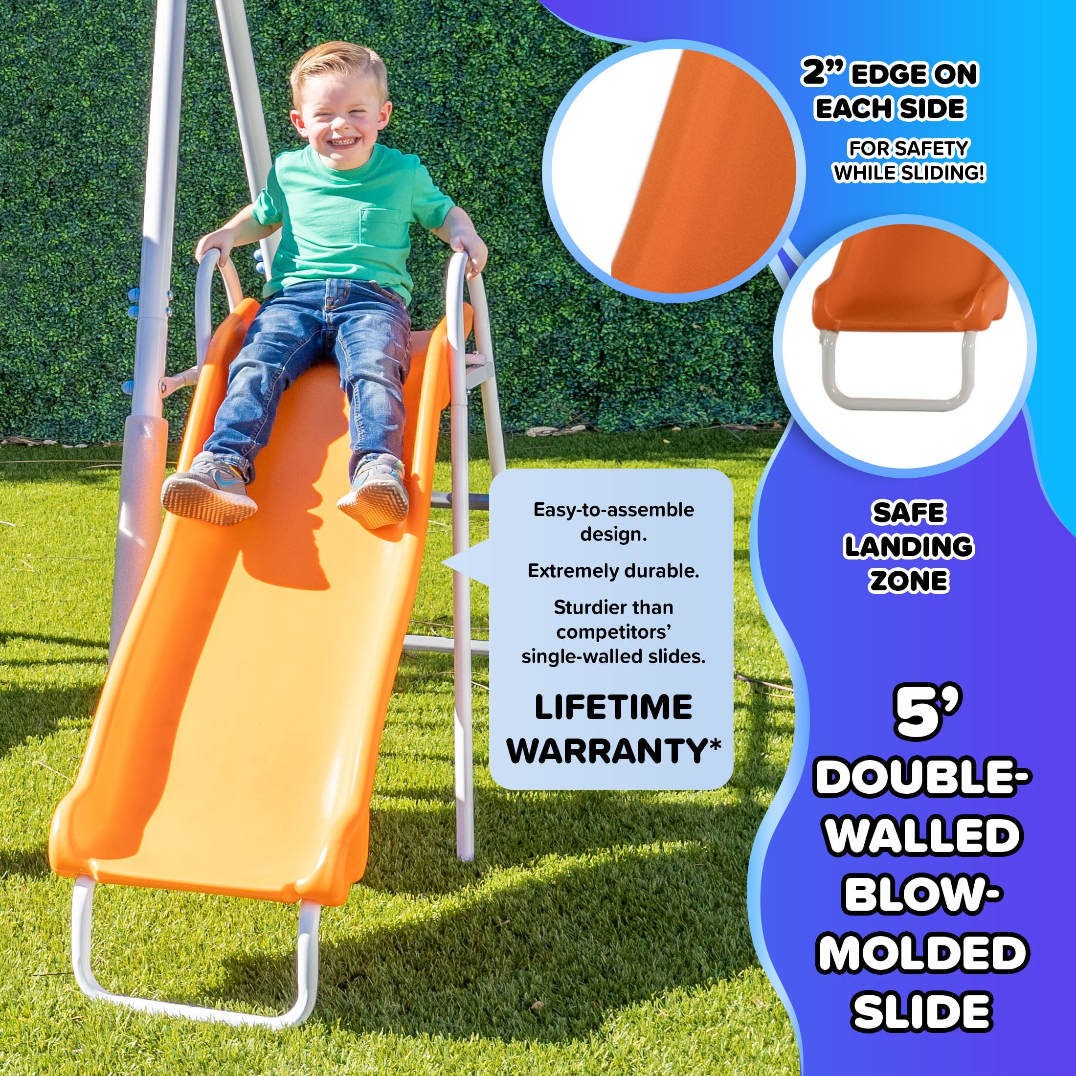 Sportspower Gladstone Metal Swing Set with Skyflyer and Slide (Blue, 5-Kid Capacity) 05eu0