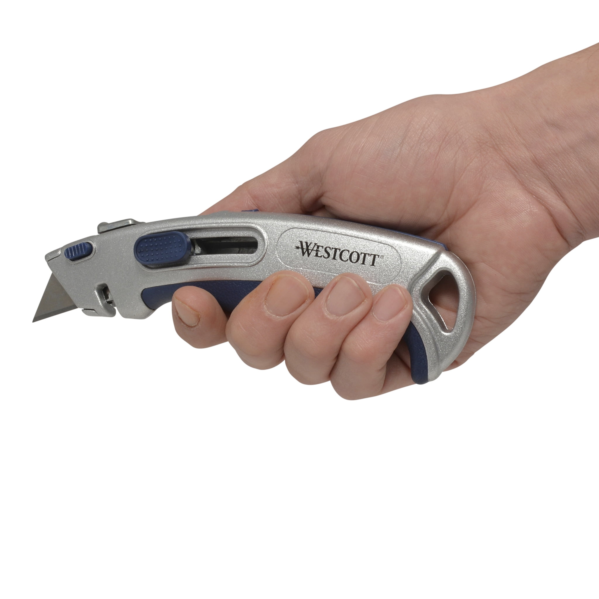 Westcott Heavy Duty Utility Cutter with Self-Retracting Blade (Silver, 1-Count) ncaml