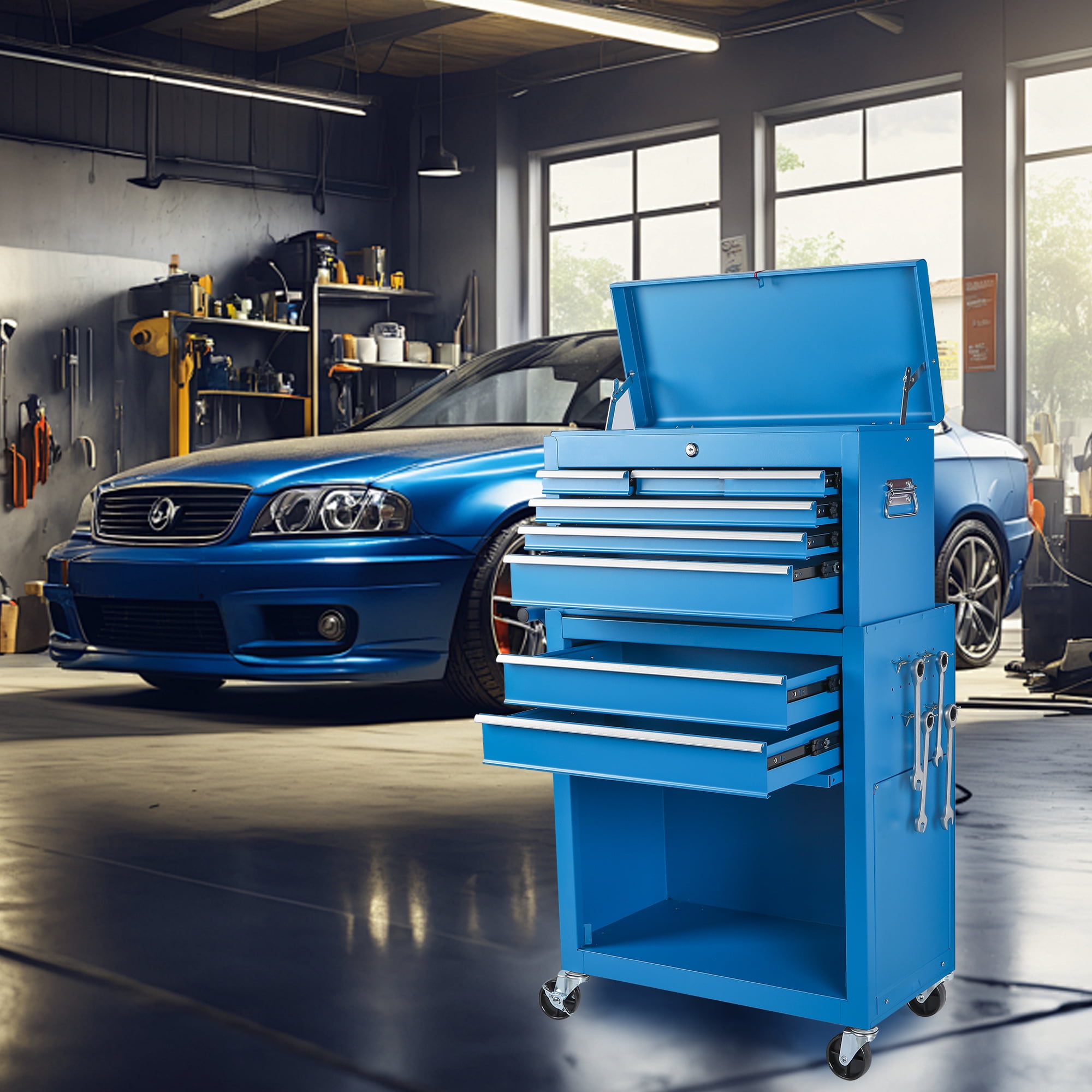 FFZ 8-Drawer Rolling Tool Chest Storage Cabinet (Blue, 24.4 in x 13 in x 42.9 in) 1542r