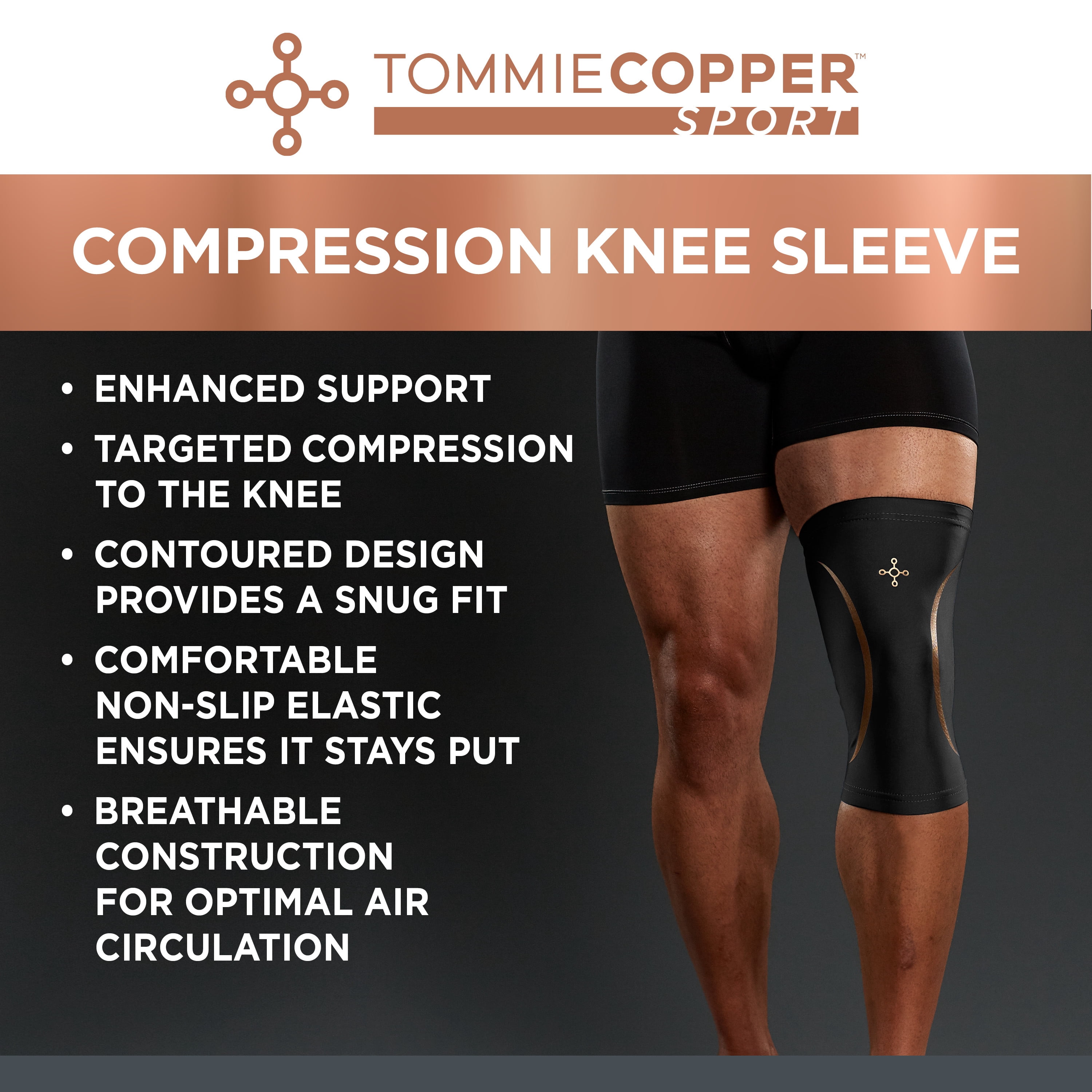 Tommie Copper Sport Compression Knee Sleeve, Targeted Support & 4D Stretch Fabric (Black, Small/Medium) hyfo7