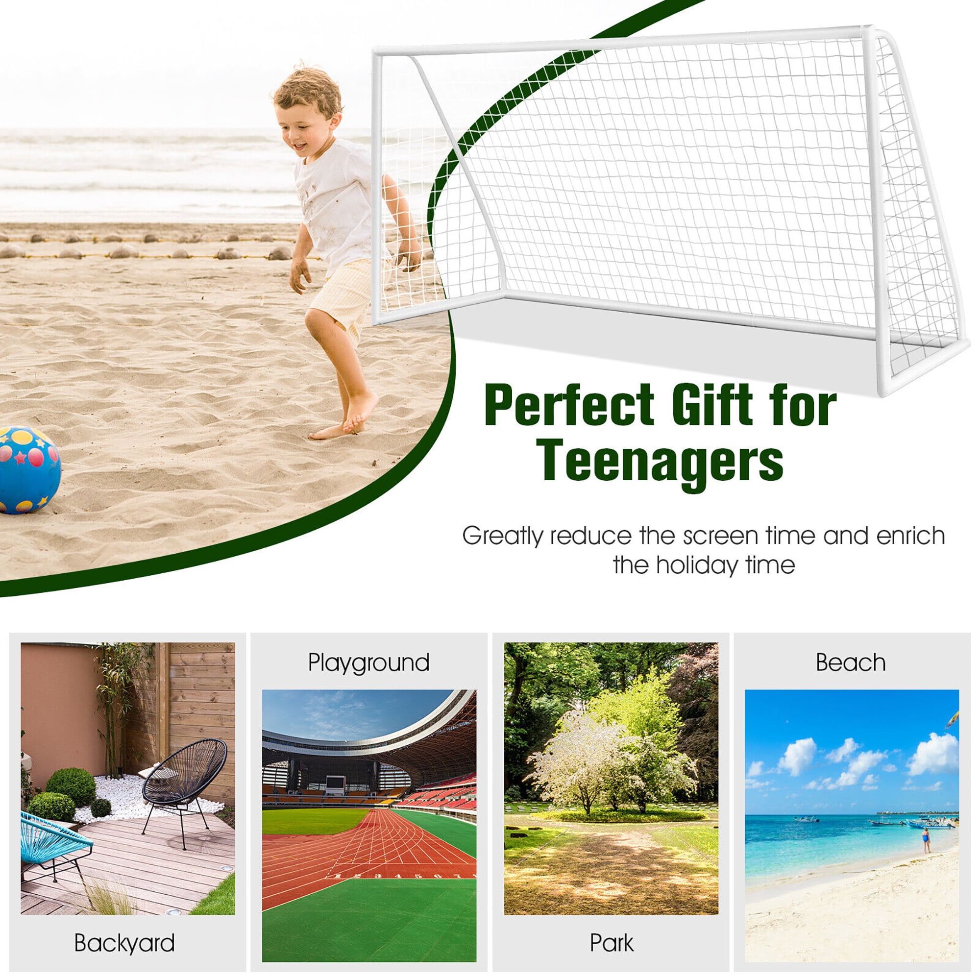 Gymax All-Weather Soccer Goal for Backyard Practice (White, 12 x 6 ft) ipswm