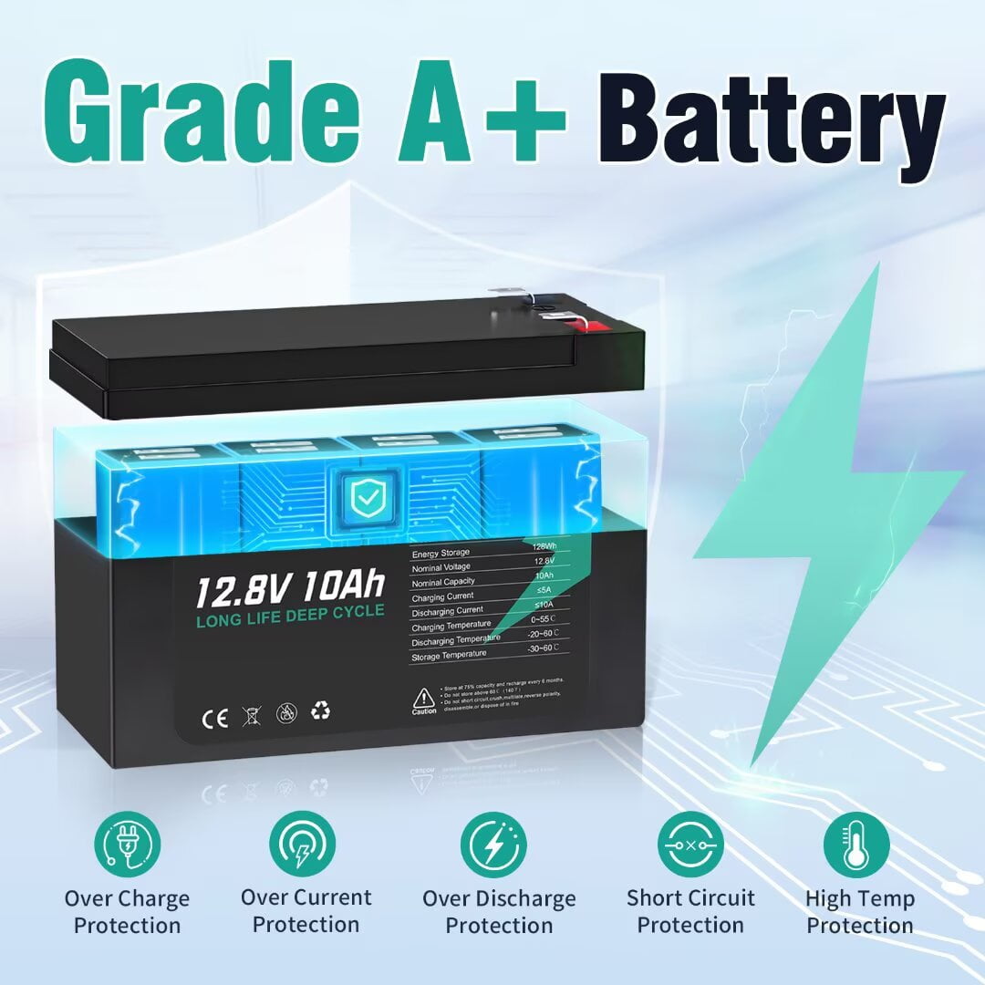 Enegitech 12V 10Ah LiFePO4 Lithium Battery with BMS for Solar, Fish Finders, and UPS Backup (1.87 lb) pg62v