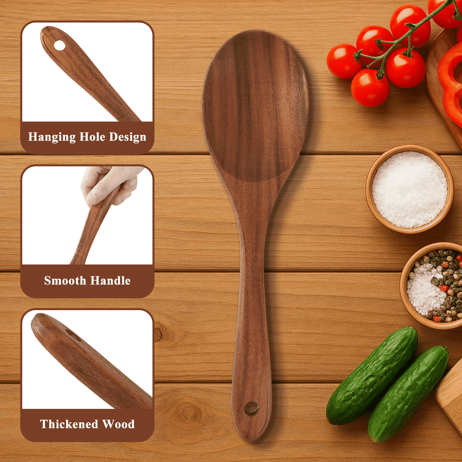 VAVSEA Natural Teak Wooden Cooking Utensils Set, Heat Resistant Non-Stick Kitchen Tools (8 Piece Set) 9fvzf
