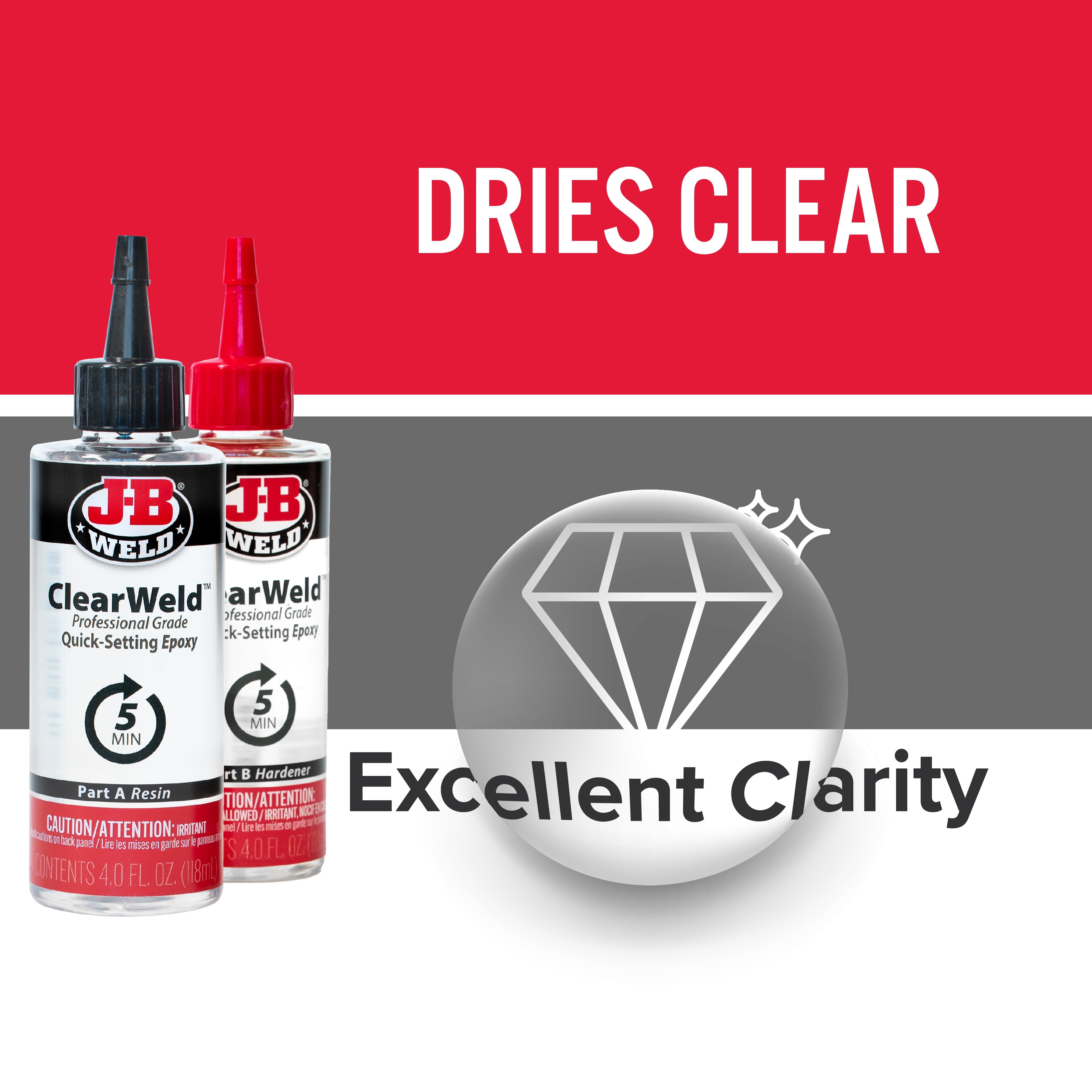 J-B Weld Clear Weld Epoxy Adhesive High-Strength Professional Formula (Clear, 8 fl oz) aeazh