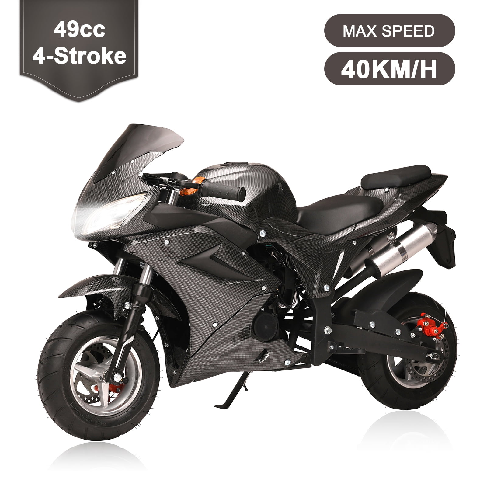 AQQW 49cc 4-Stroke Gas Mini Motorcycle, Kids & Teens Pocket Dirt Bike with Dual Disc Brakes (Black, 441 lb Capacity) rffo9