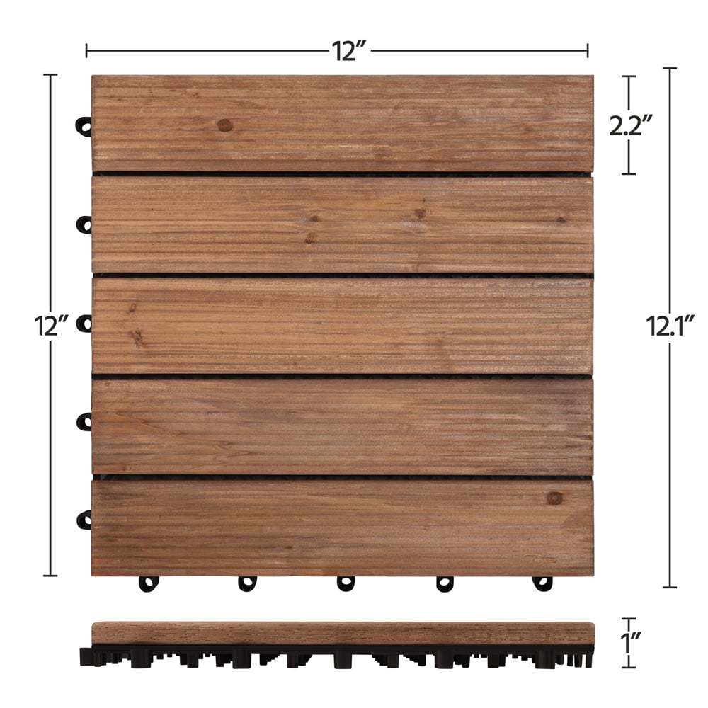 Yaheetech Interlocking Fir Wood Deck Tiles for Patio and Garden (Brown, 27-Piece Set, 27.9 sq ft) f8lio
