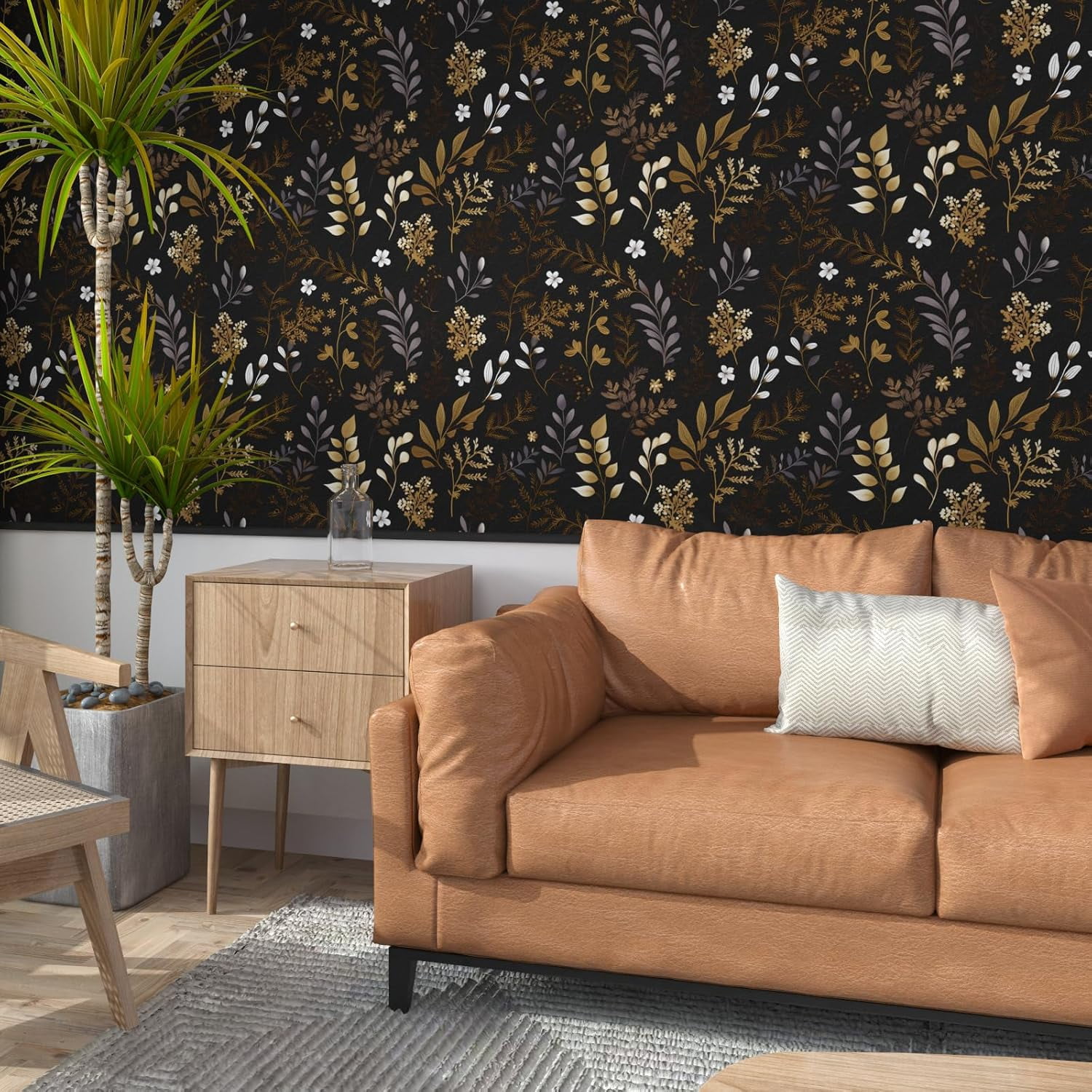 Usachibb Vintage Floral Peel and Stick Wallpaper Boho Contact Paper for Furniture and Home Decor (Black, 17.5 in x 78.5 in) cnf5i
