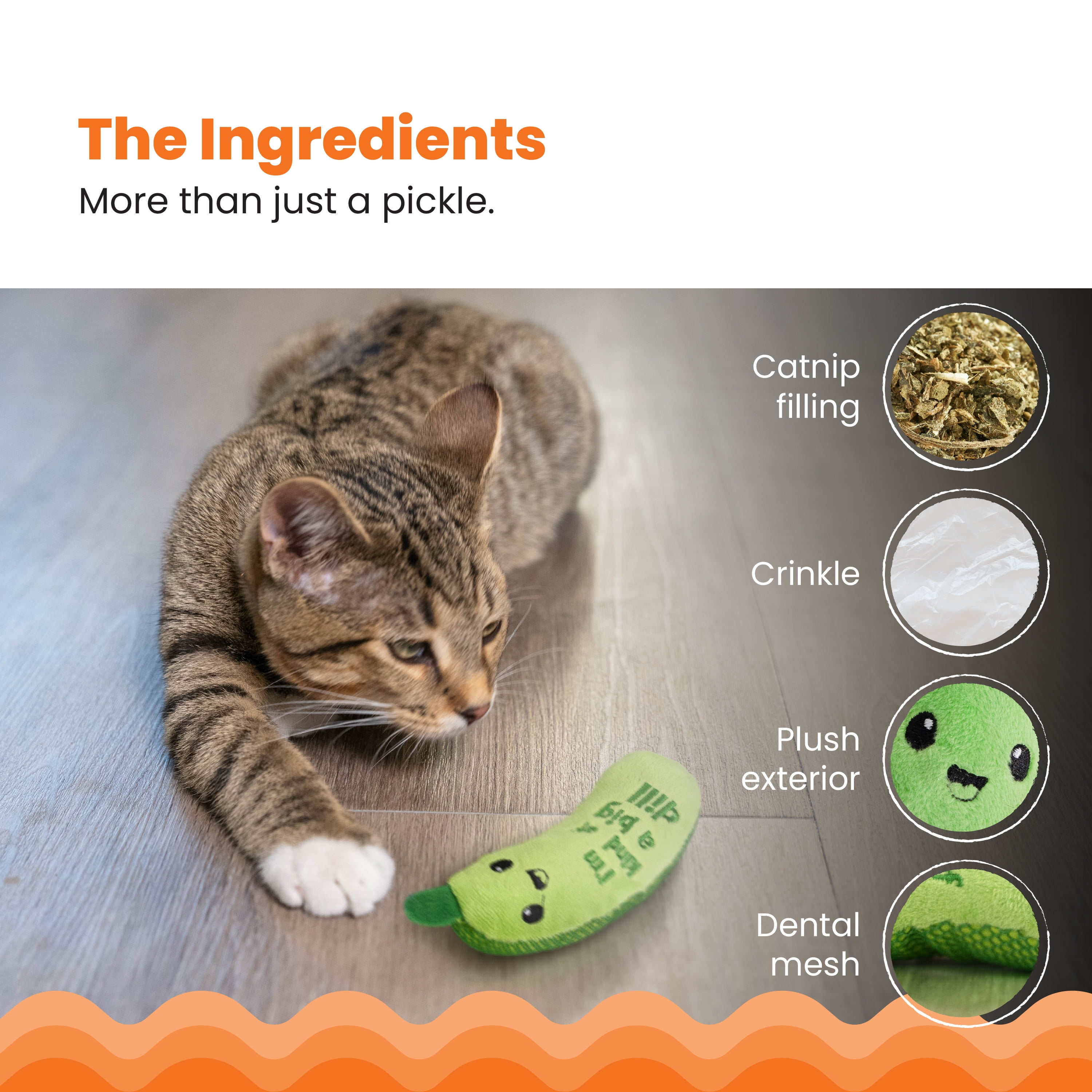 Catstages Crunchy Pickle Kicker Cat Toy, Plush Crinkle Toy with Catnip and Dental Mesh (Green, 6.5 in) 8vv8s