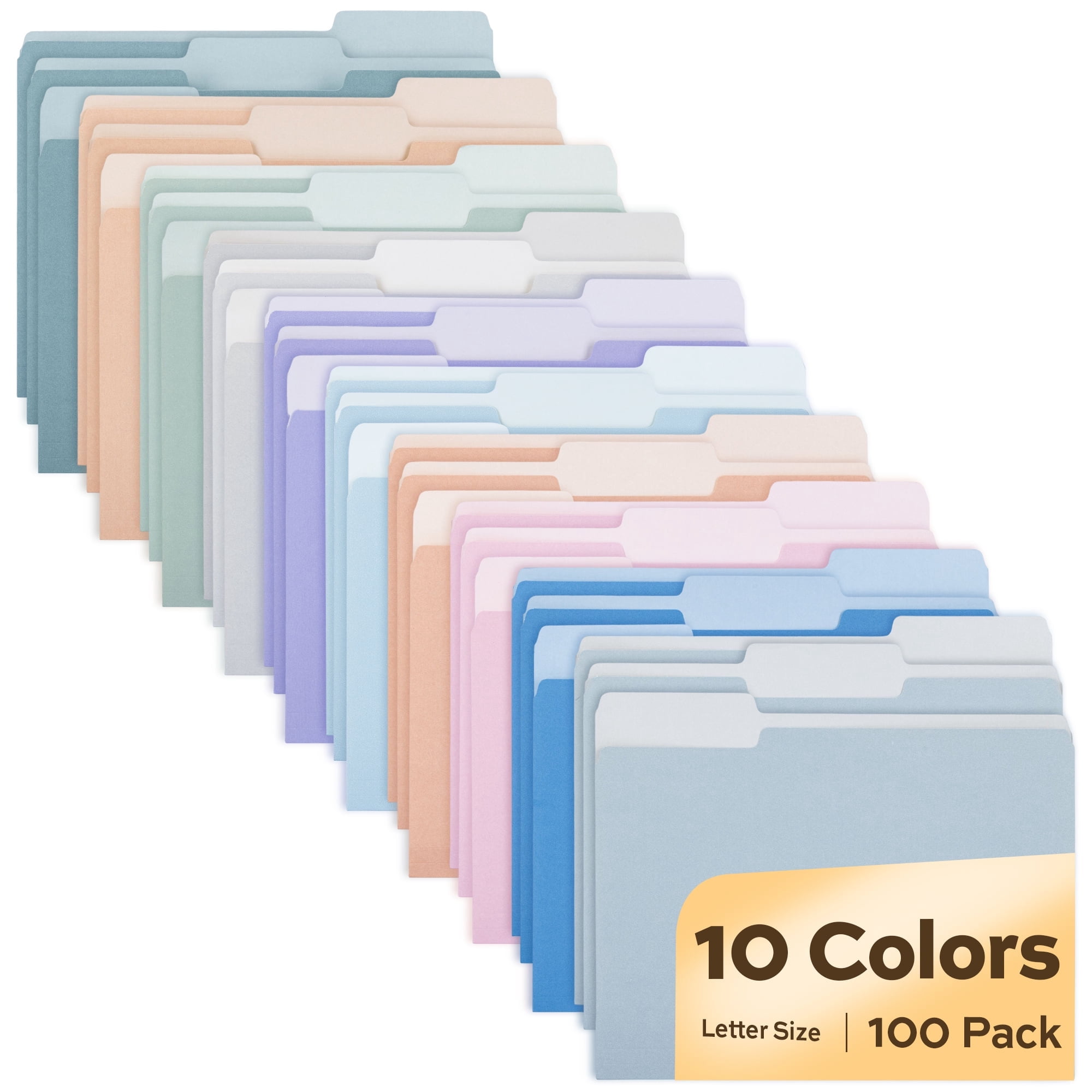 Deli File Folders (10 Pastel Colors, 100 Pack) Letter Size 8.5 x 11 in, 1/3-Cut Tabs for Office and School Organization ra3vw