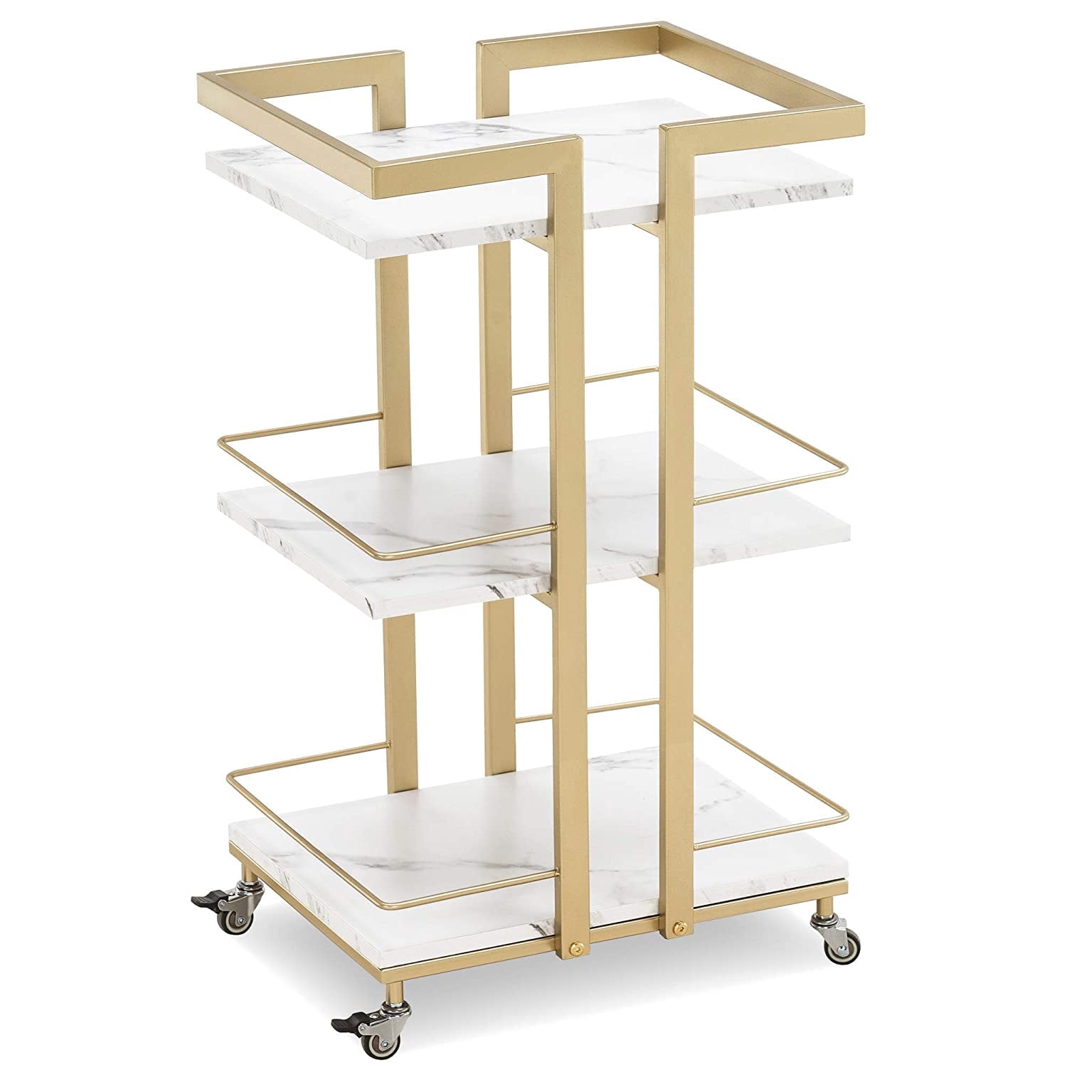 BarberPub 3 Tier Rolling Utility Cart, Heavy-Duty Metal Storage Trolley for Salon and Home (White, 16.9 in x 13 in x 29.9 in) 8uvmn