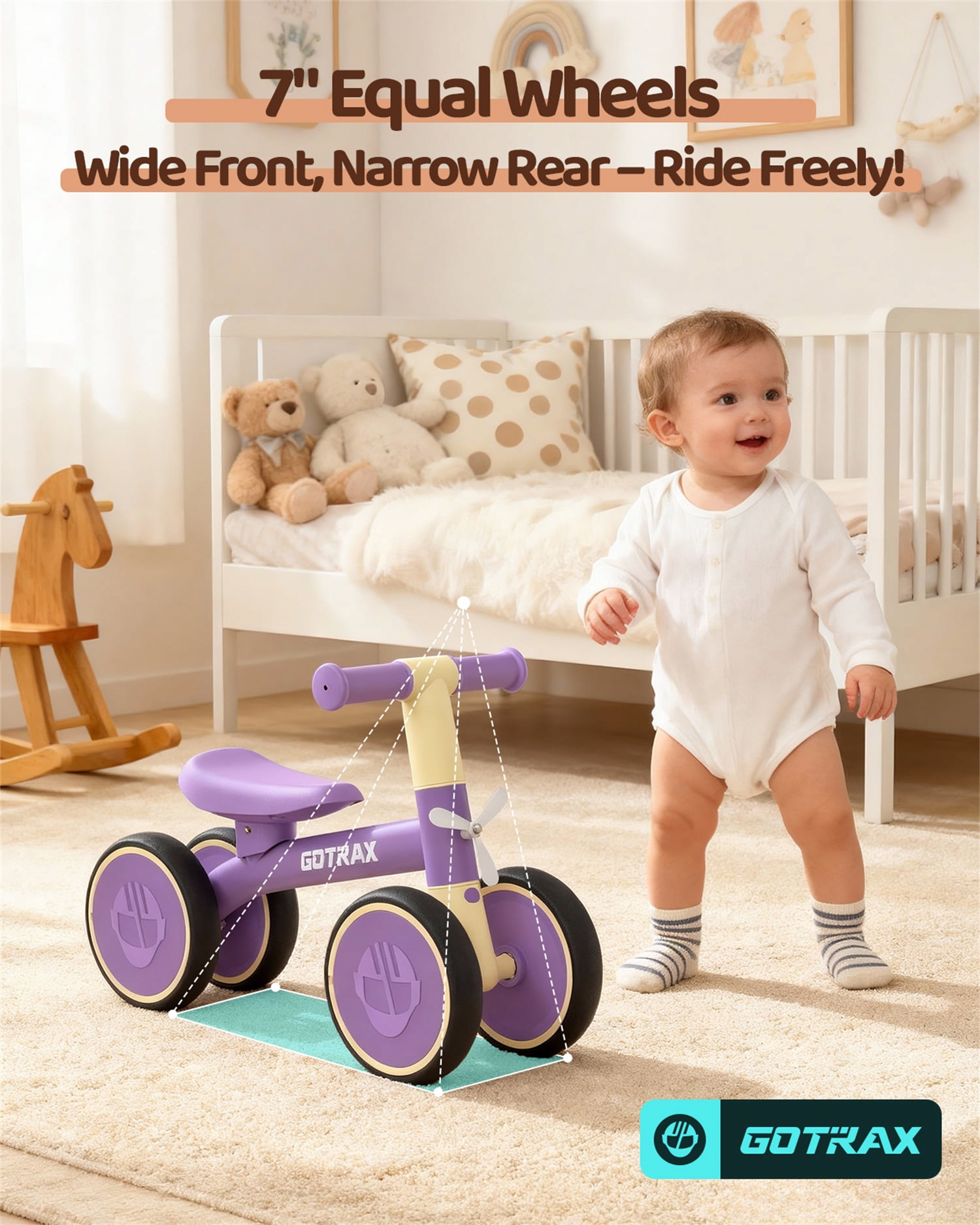 GOTRAX BA1 Baby Balance Bike 4-Wheel Ride-On Toy for Toddlers (Purple, 5.9 lb) rk5bj