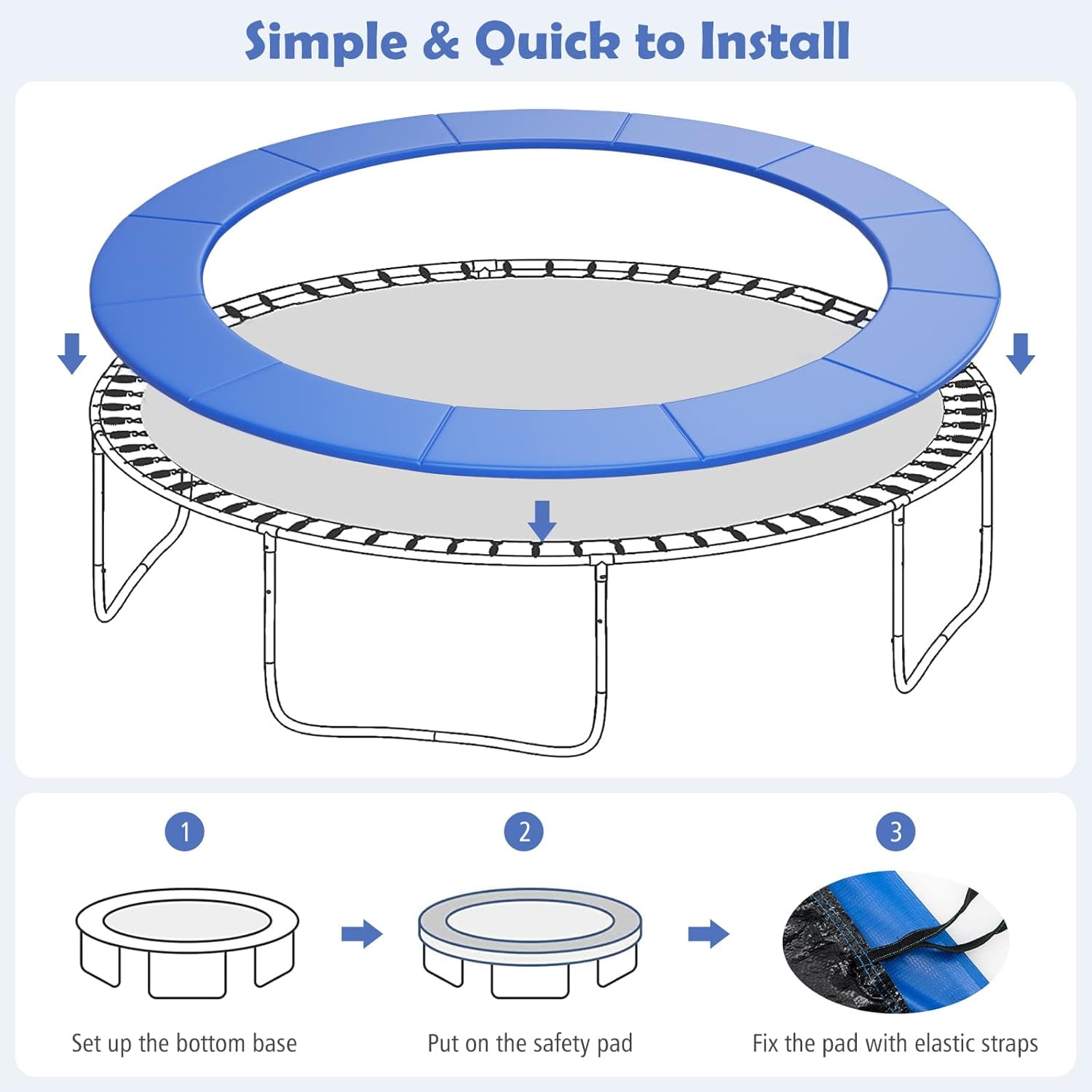 Meikoko 8ft Round Trampoline Replacement Safety Pad (Blue, 8 ft) syqyk