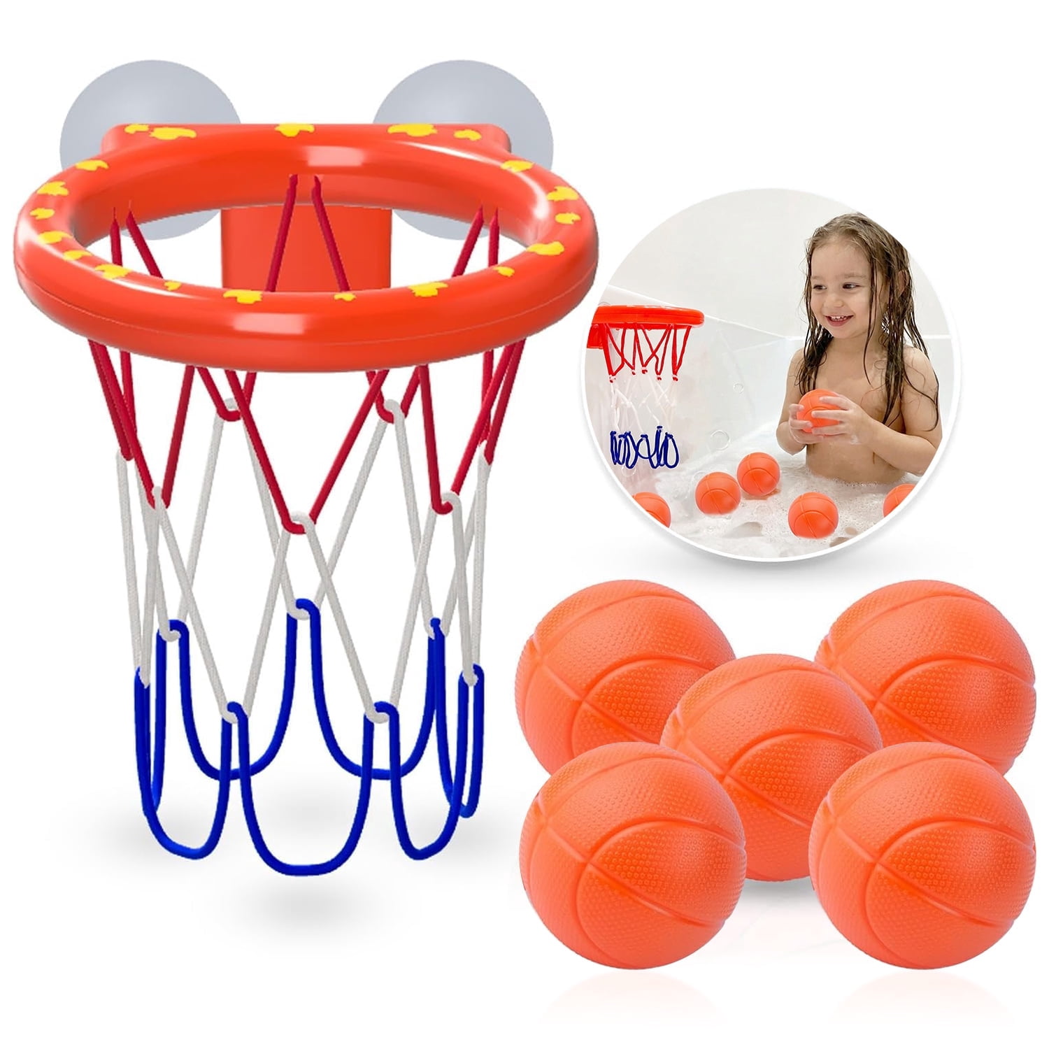Liegorji Bathtub Basketball Hoop Set with 5 Floating Balls (Orange, 1 Set) 9pu2x