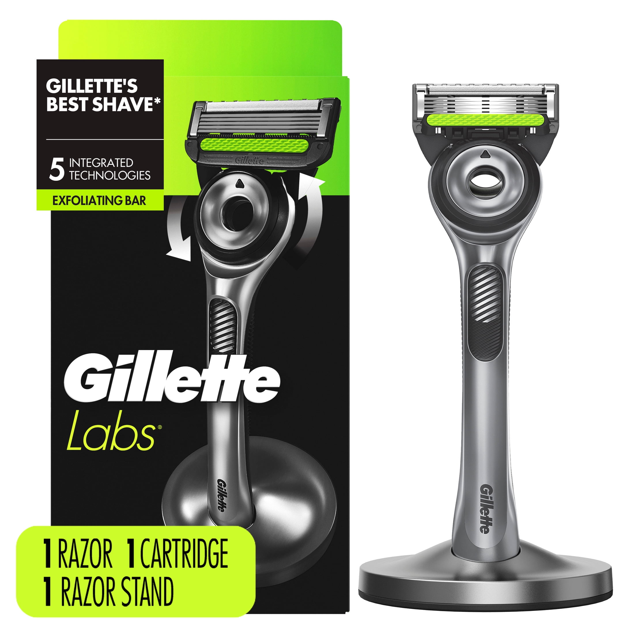 Gillette Labs Men's Razor with Exfoliating Bar, Premium Stand, 1 Handle and 1 Blade Refill (Silver) 2i0mz
