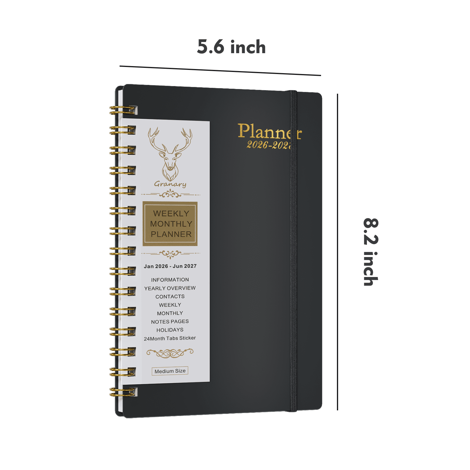 DoDoMagxanadu Academic Planner 2026-2027, Weekly & Monthly Schedule Organizer with Tabs (Black, 5.6 in x 8.2 in) 24mv9