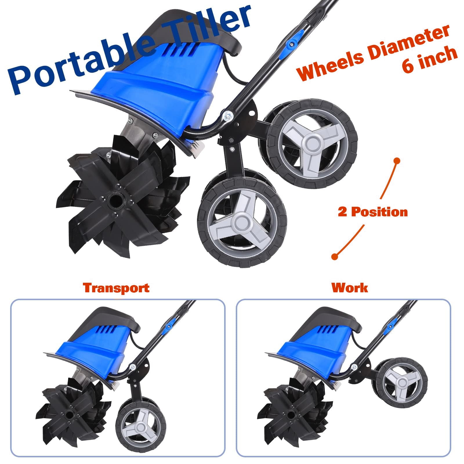 ANLIBATT Electric Garden Tiller Cultivator, 13.5 Amp 16 in Wide Rototiller with 6 Steel Tines and Adjustable Wheels z4aur